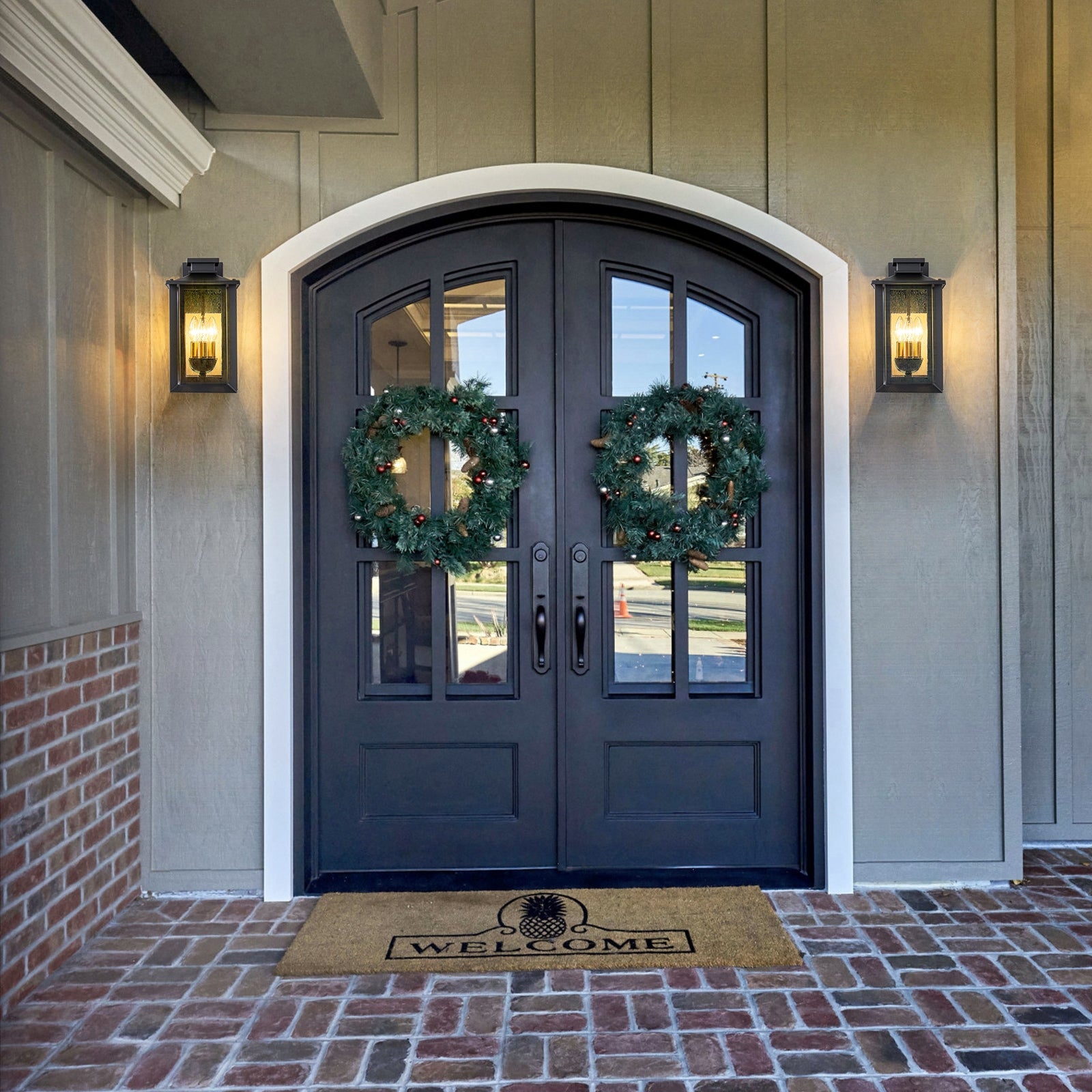 Glowlings 3-Light 15"High Flat Roof Lantern Black Outdoor Wall Sconce