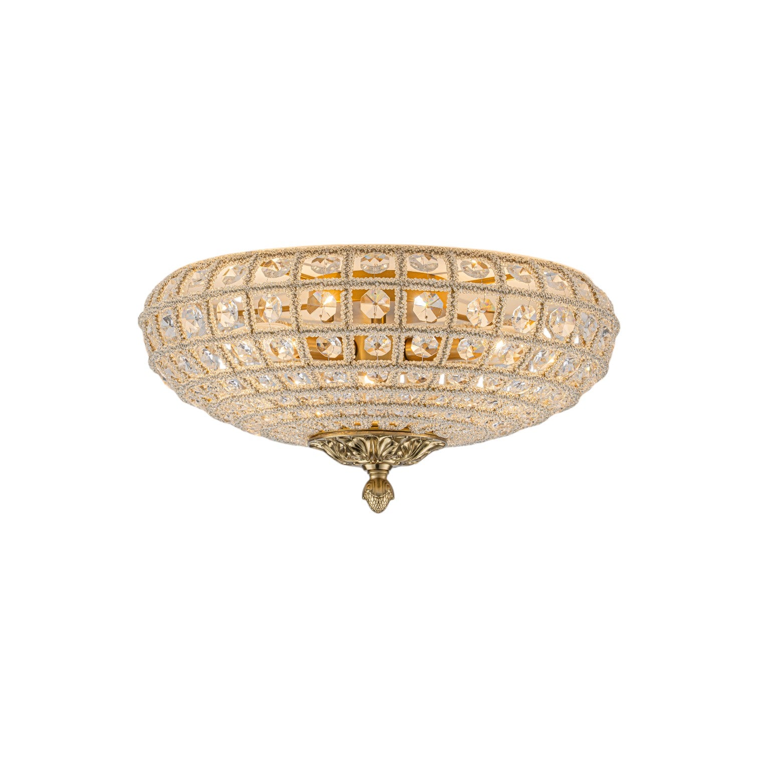 Glowlings 3-Light French Antique Brass Faceted Crystal Bead Drum Flush Mount Ceiling Light