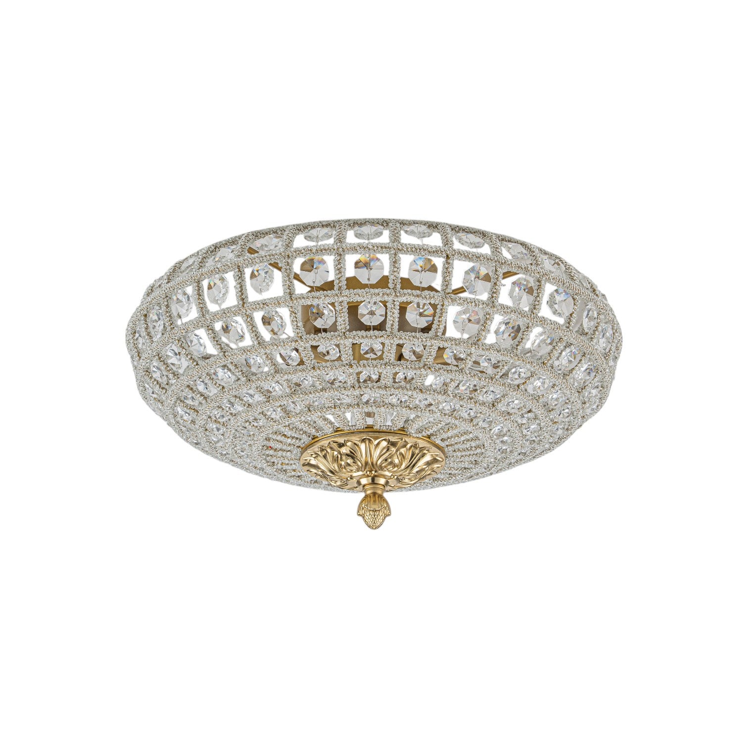 Glowlings 3-Light French Antique Brass Faceted Crystal Bead Drum Flush Mount Ceiling Light