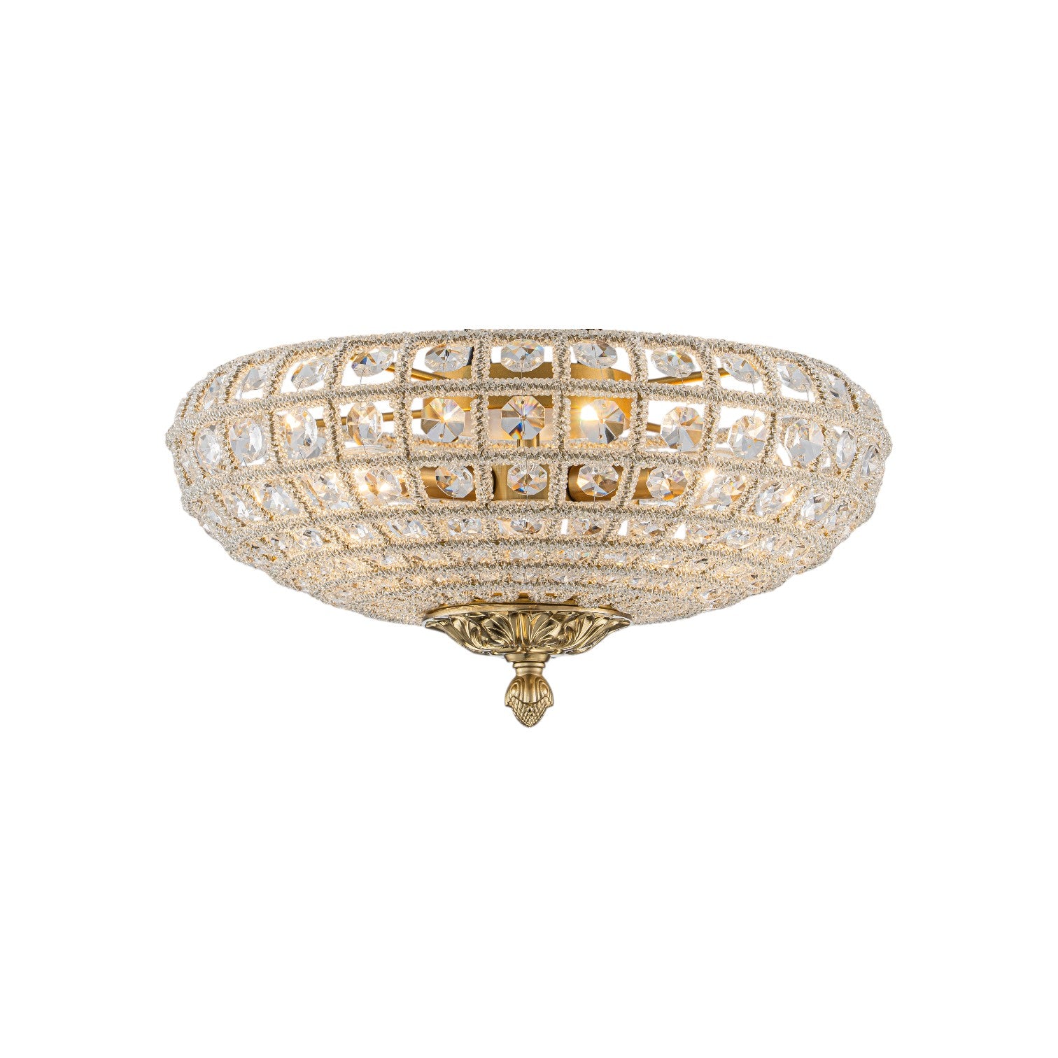 Glowlings 3-Light French Antique Brass Faceted Crystal Bead Drum Flush Mount Ceiling Light