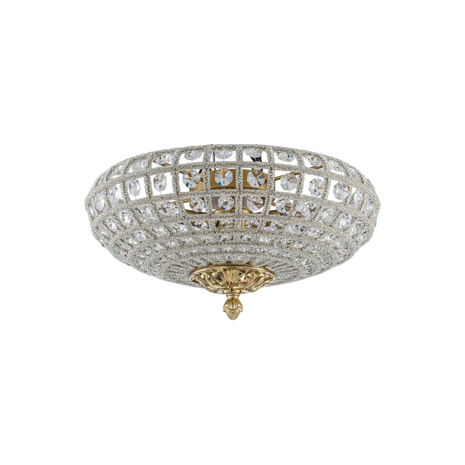 Glowlings 3-Light French Antique Brass Faceted Crystal Bead Drum Flush Mount Ceiling Light