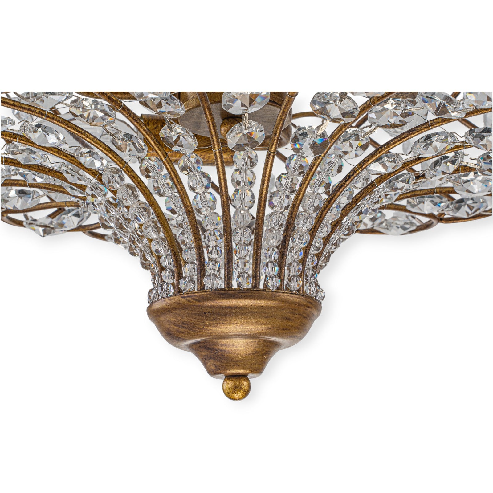 Glowlings 3-Light French Vintage Antique Gold Crystal Semi Flush Mount Ceiling Light