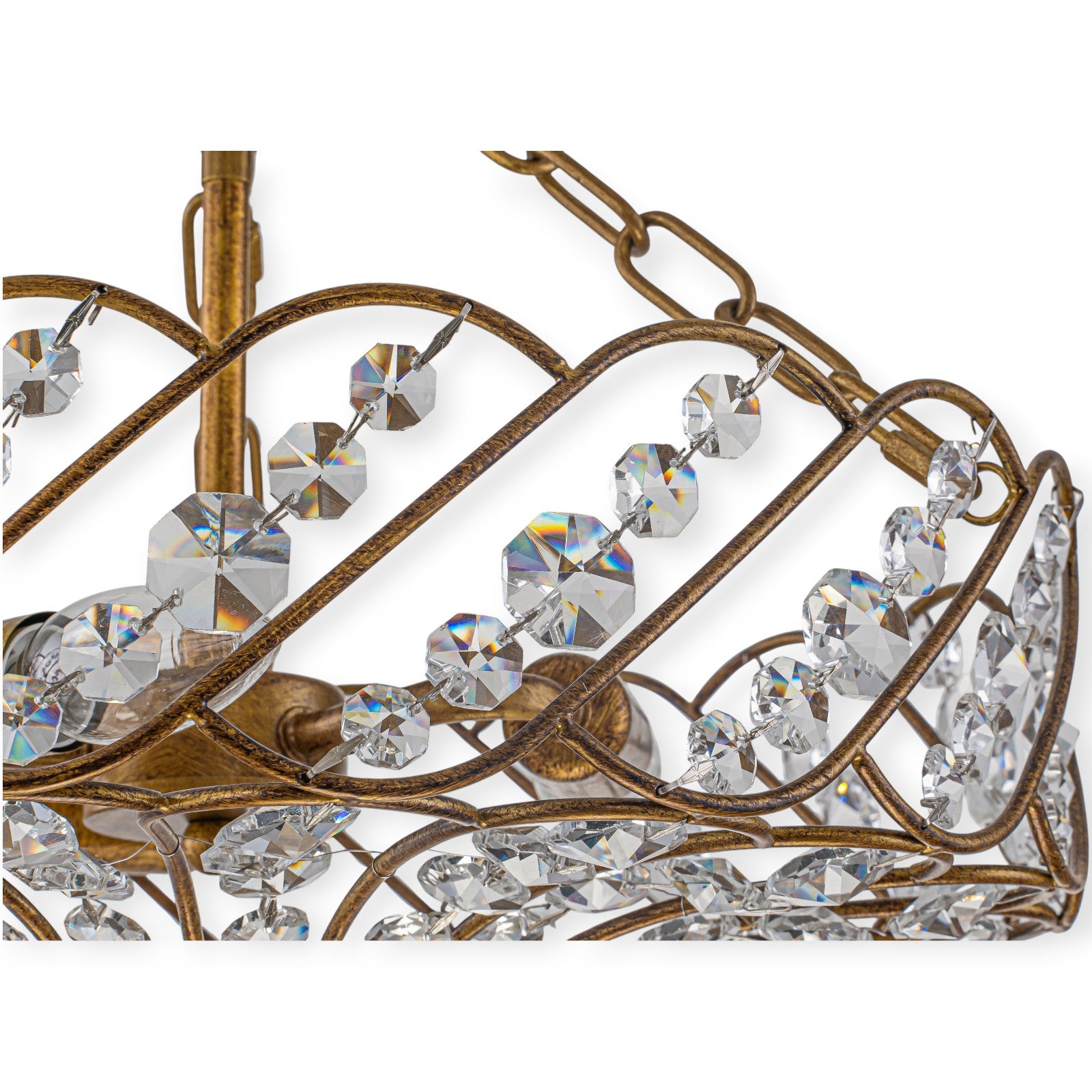 Glowlings 3-Light French Vintage Antique Gold Crystal Semi Flush Mount Ceiling Light