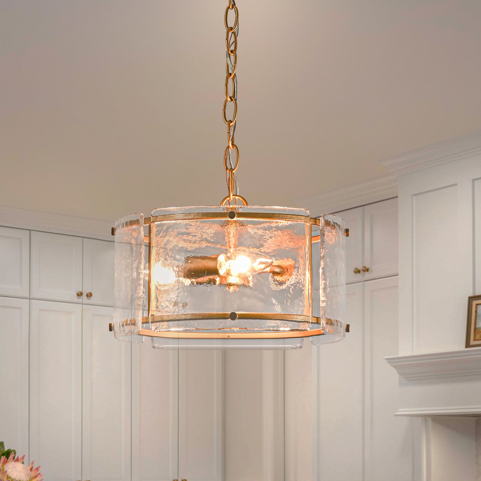 Glowlings 3-Light Modern 12"Wide Small Textured Water Ripple Clear Glass Chandelier