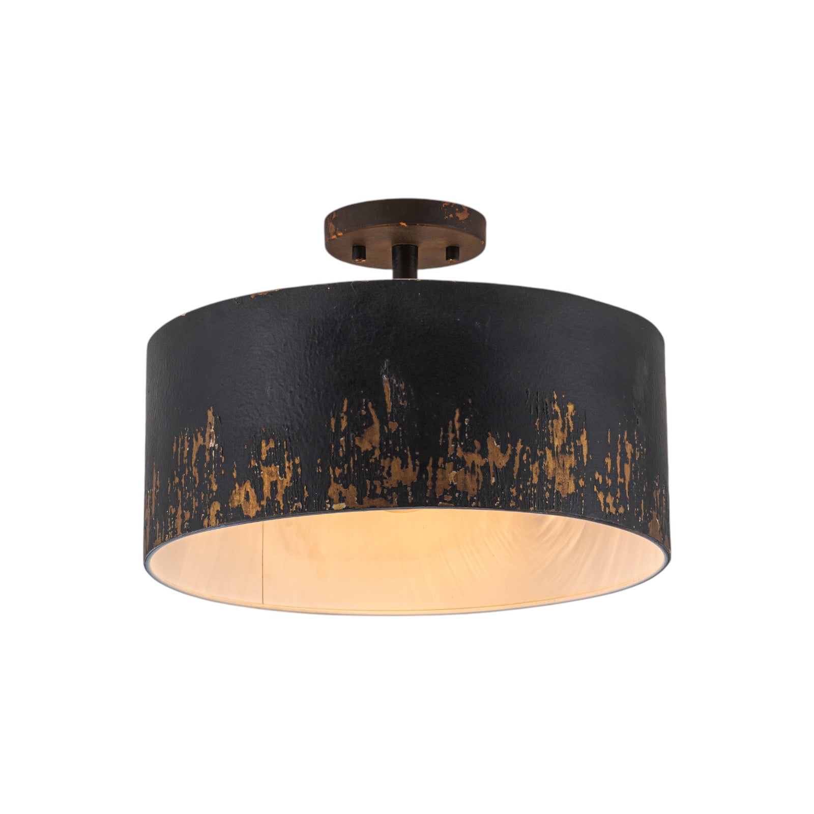 Glowlings 3-Light Industrial 15"Wide Black/Blue Antique Gold Distressing Drum Semi-Flush Mount