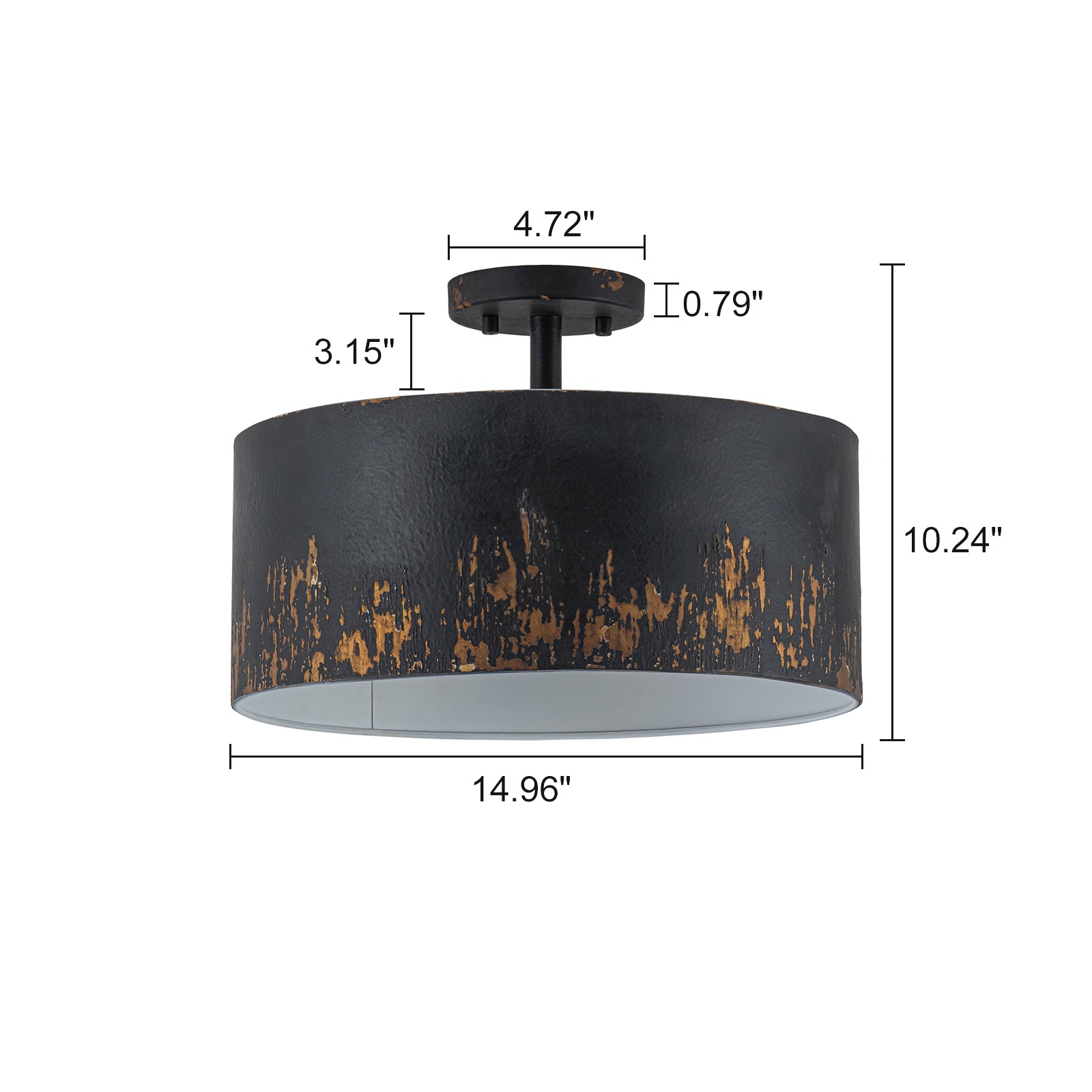 Glowlings 3-Light Industrial 15"Wide Black/Blue Antique Gold Distressing Drum Semi-Flush Mount