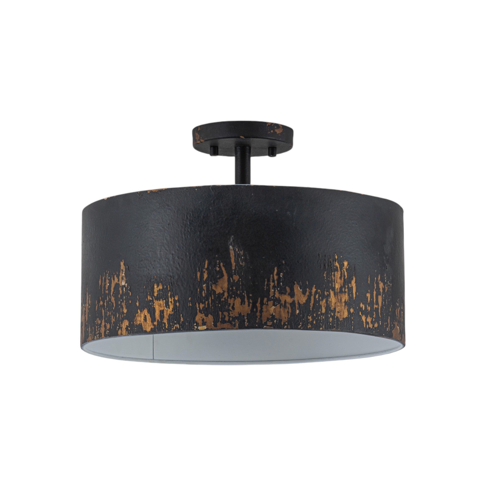 Glowlings 3-Light Industrial 15"Wide Black/Blue Antique Gold Distressing Drum Semi-Flush Mount