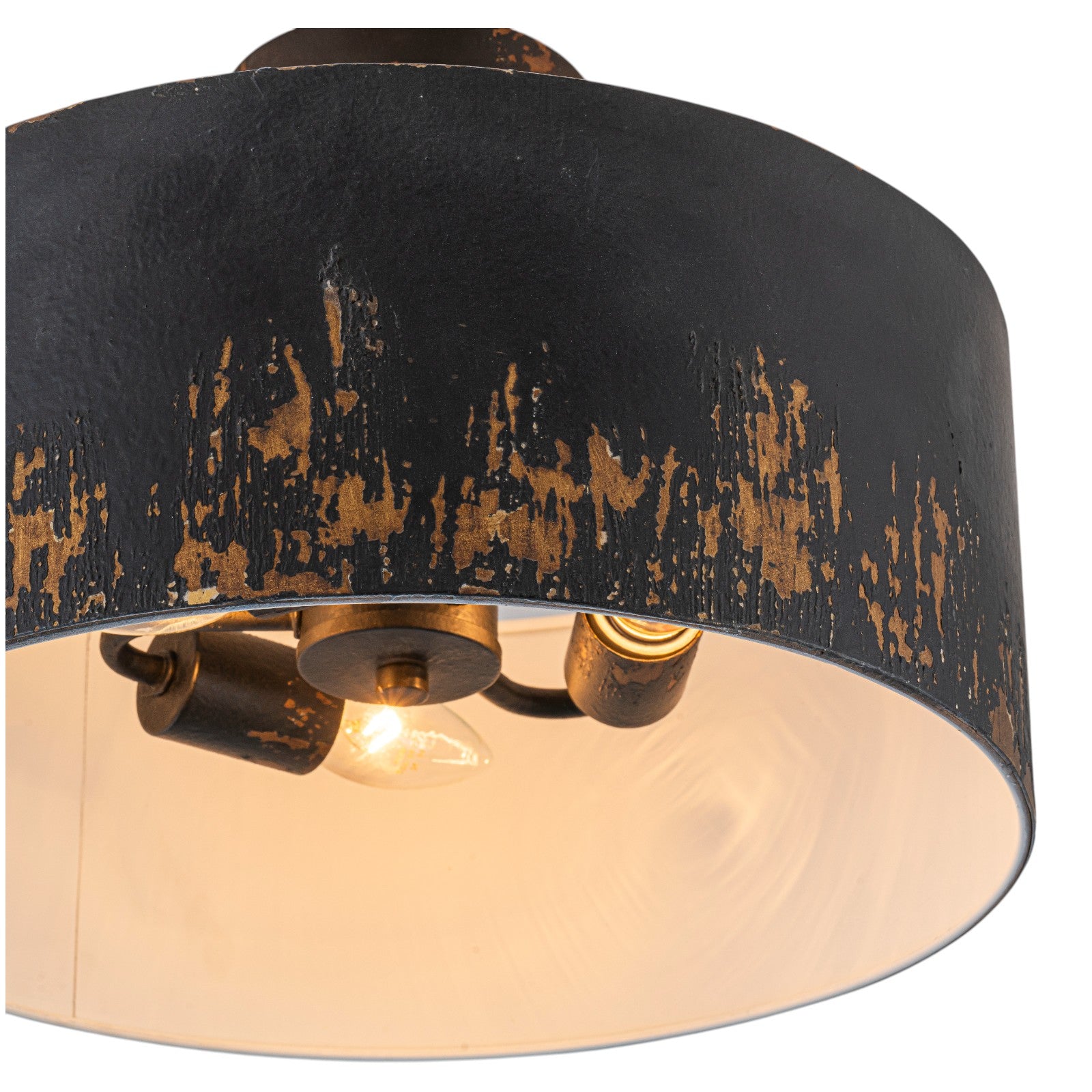 Glowlings 3-Light Industrial 15"Wide Black/Blue Antique Gold Distressing Drum Semi-Flush Mount