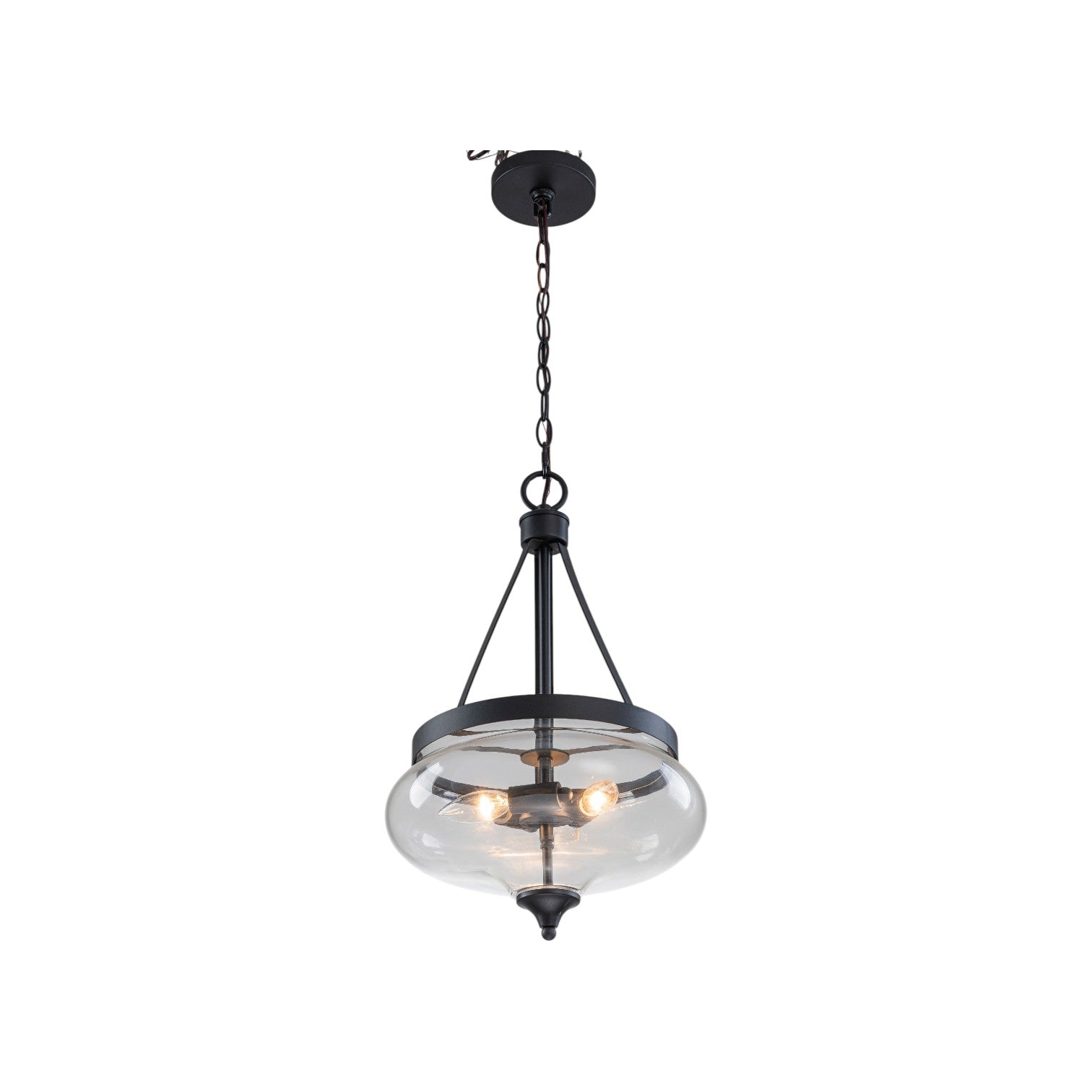 Glowlings 3-Light Industrial Black Bowl Clear Glass Pendant Light Kitchen Island Chandelier
