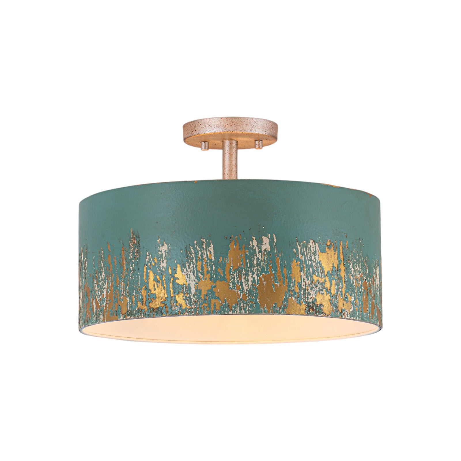 Glowlings 3-Light Industrial 15"Wide Black/Blue Antique Gold Distressing Drum Semi-Flush Mount