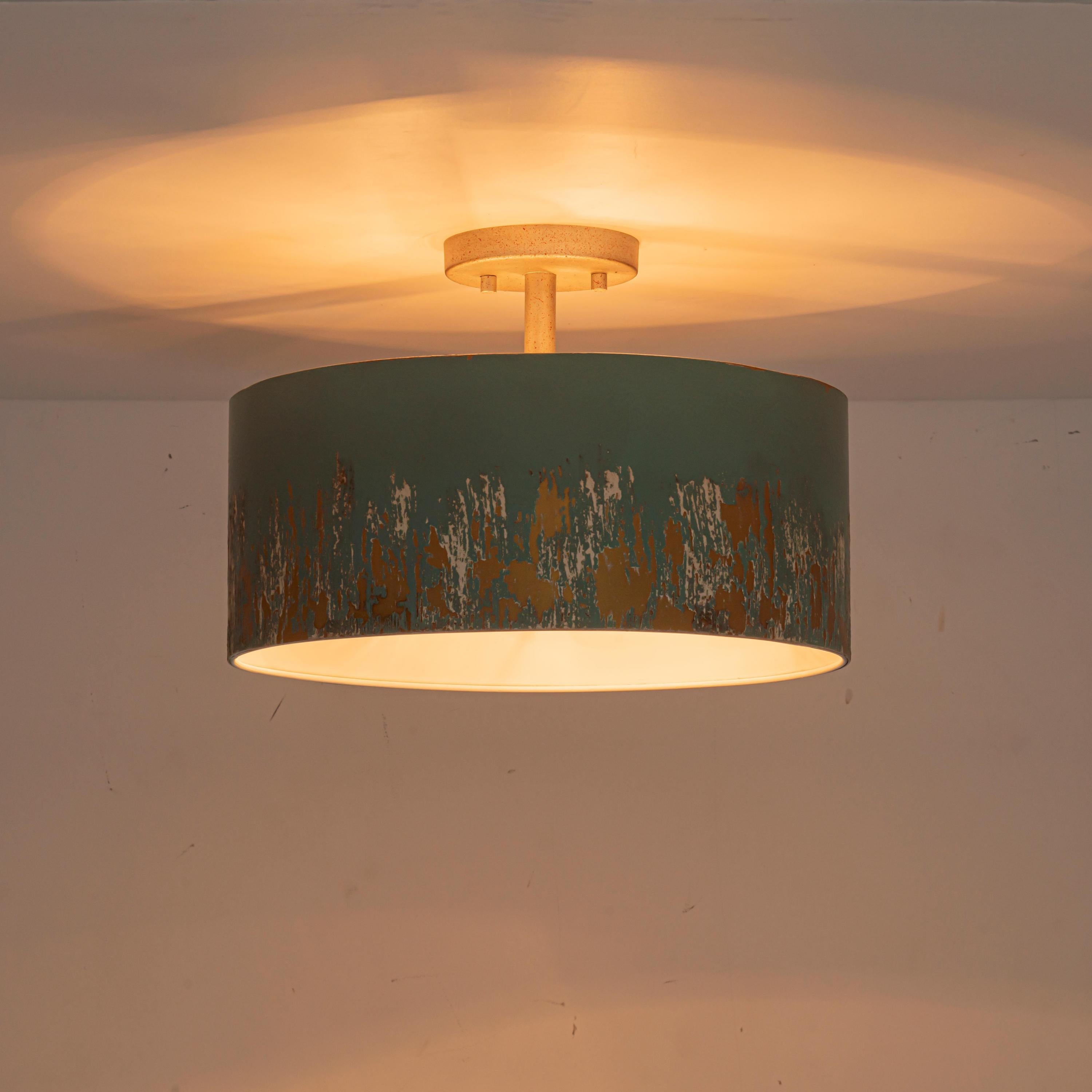 Glowlings 3-Light Industrial 15"Wide Black/Blue Antique Gold Distressing Drum Semi-Flush Mount