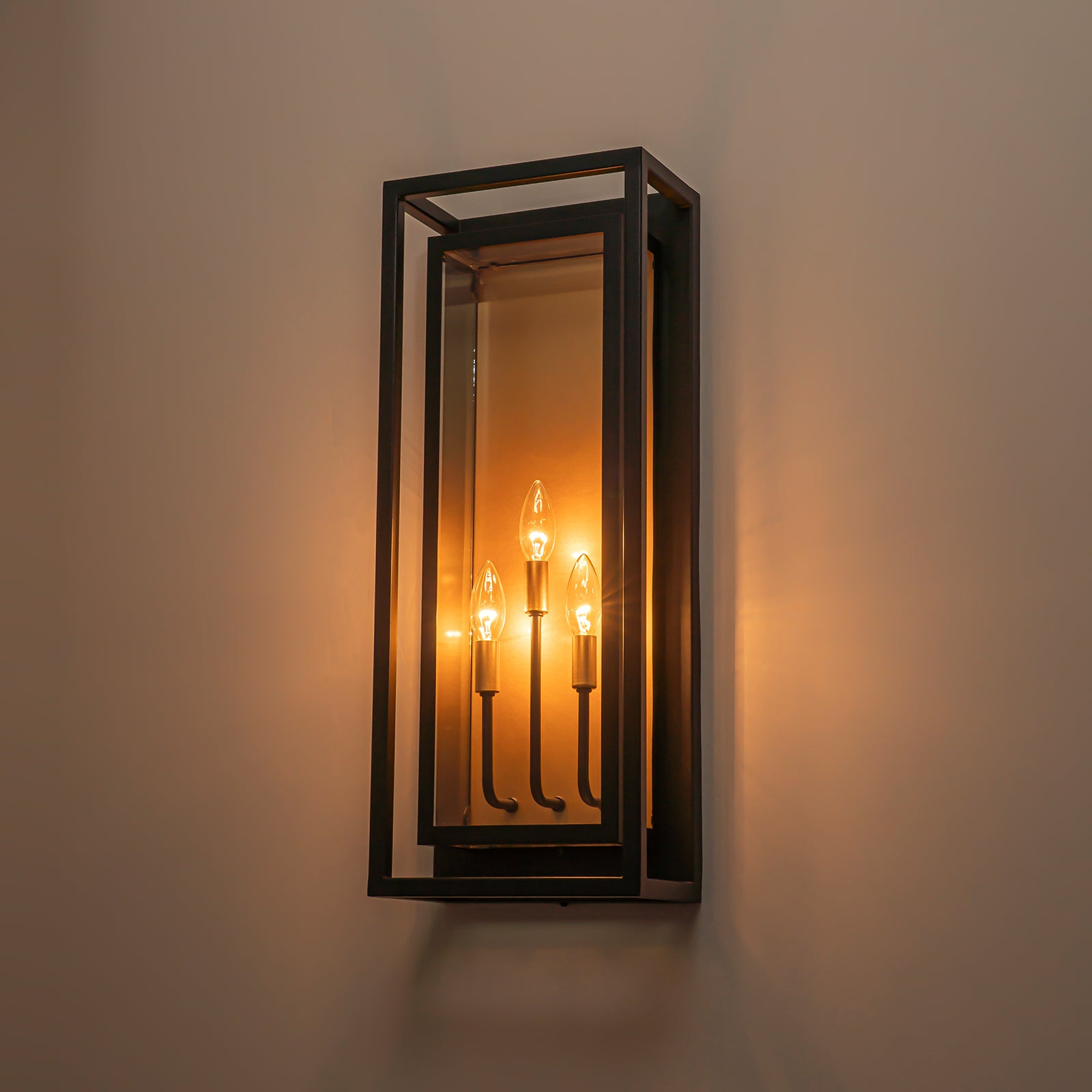 Glowlings 3-Light Industrial 25"High IP23 Candle Wall Lantern with Clear Glass Outdoor Wall Sconce