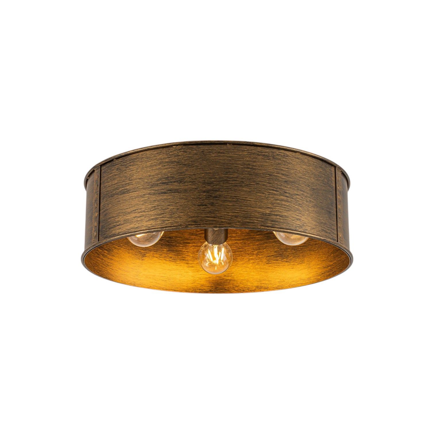 Glowlings 3-Light Industrial Metal Antique Bronze Rustic Drum Flush Mount Ceiling Light