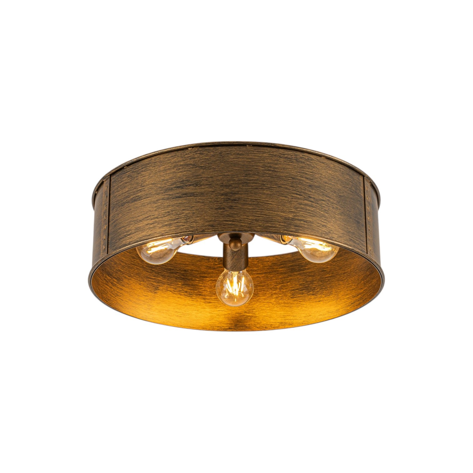Glowlings 3-Light Industrial Metal Antique Bronze Rustic Drum Flush Mount Ceiling Light