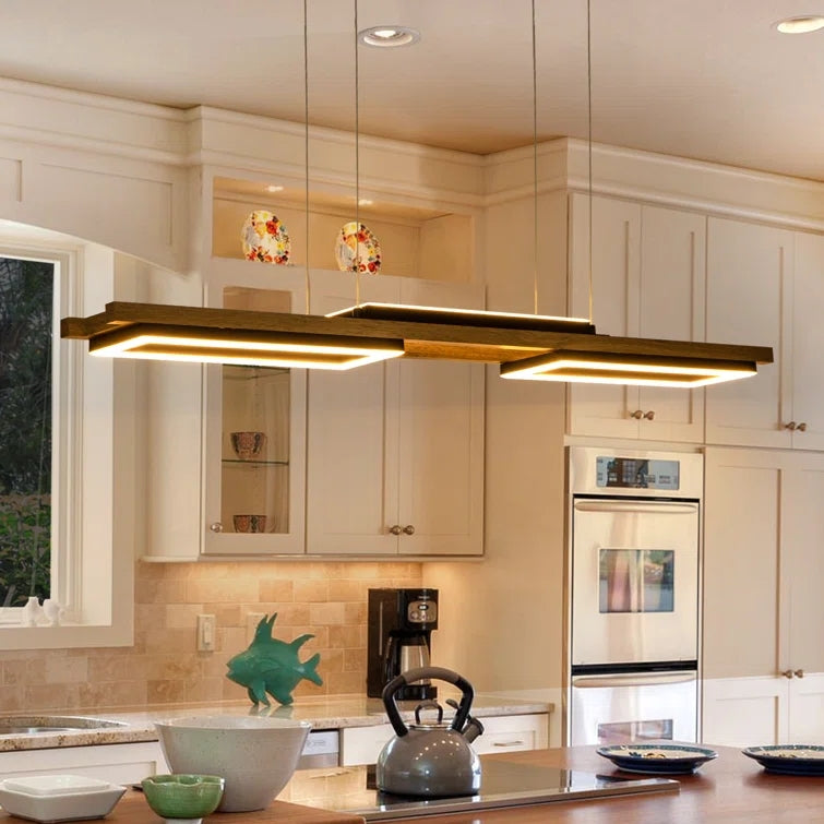 Glowlings 3-Light 40”Wide Rectangle LED Linear Wood Pendant Light Island Light