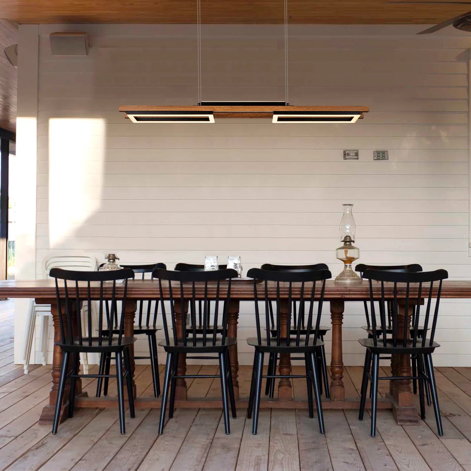 Glowlings 3-Light 40”Wide Rectangle LED Linear Wood Pendant Light Island Light