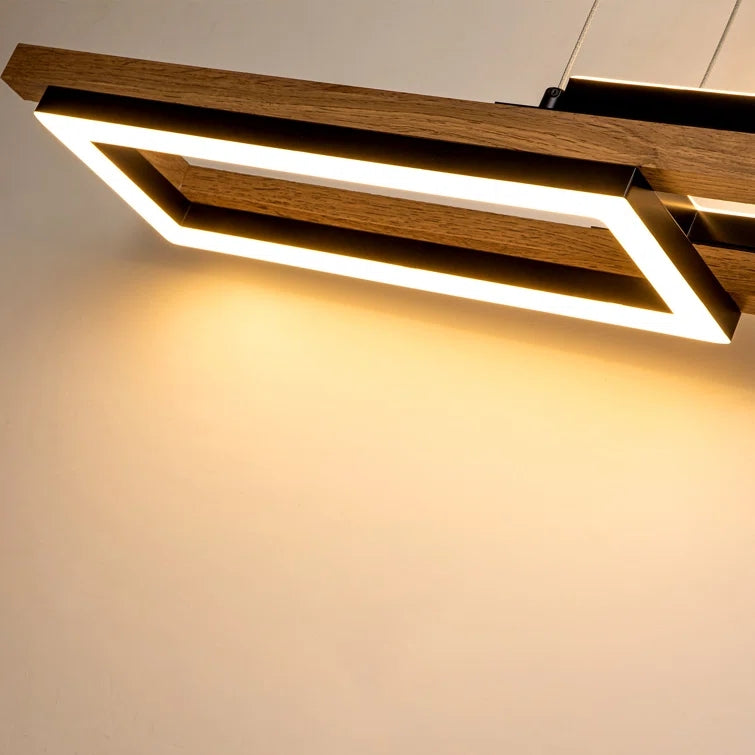 Glowlings 3-Light 40”Wide Rectangle LED Linear Wood Pendant Light Island Light