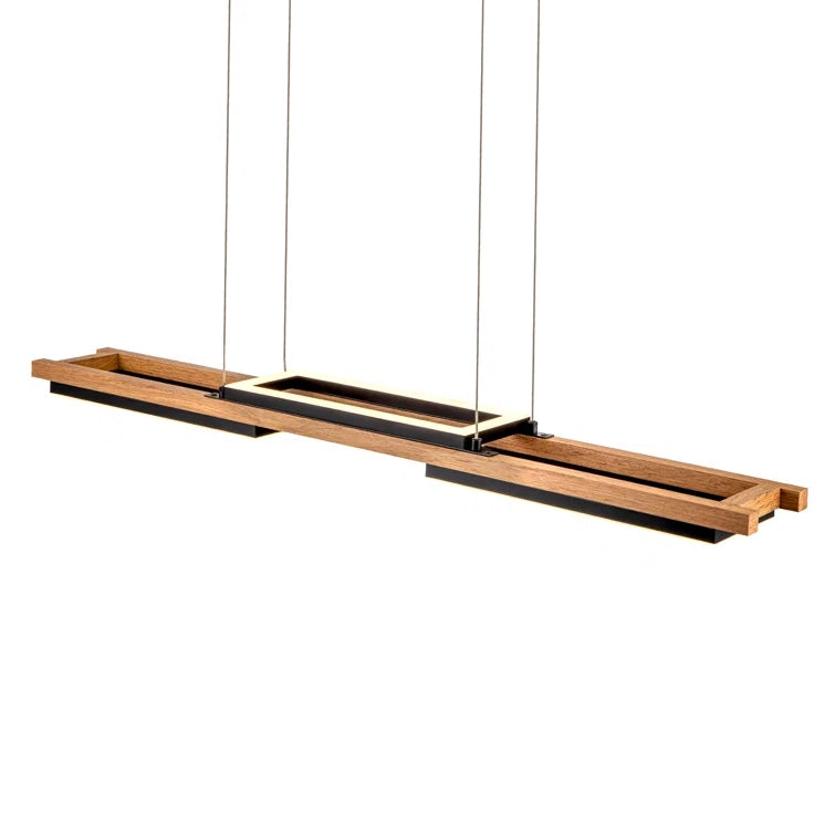 Glowlings 3-Light 40”Wide Rectangle LED Linear Wood Pendant Light Island Light