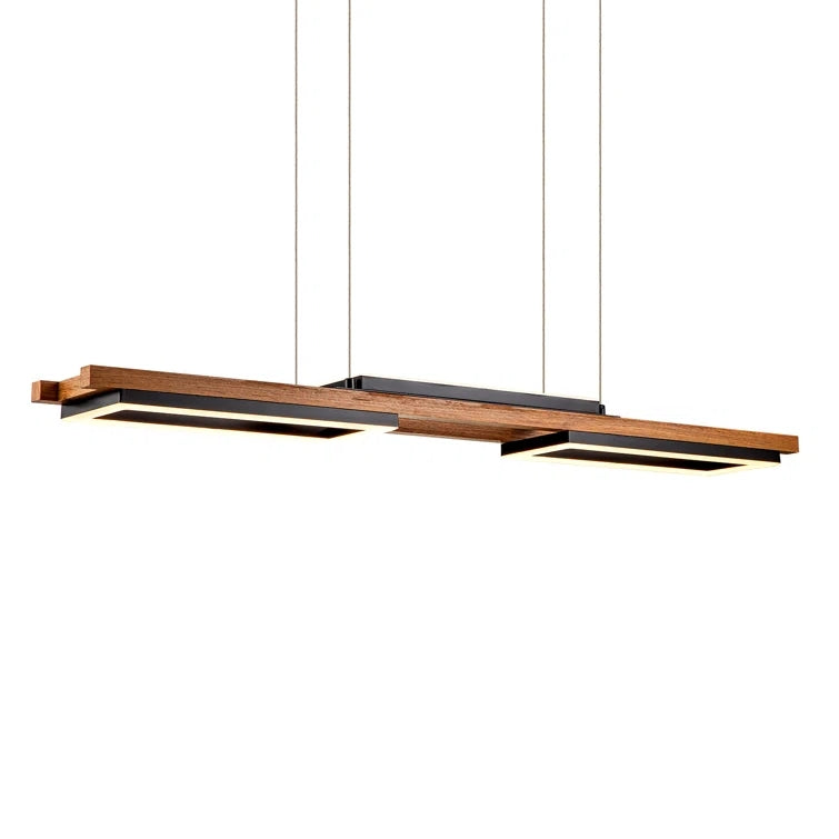 Glowlings 3-Light 40”Wide Rectangle LED Linear Wood Pendant Light Island Light