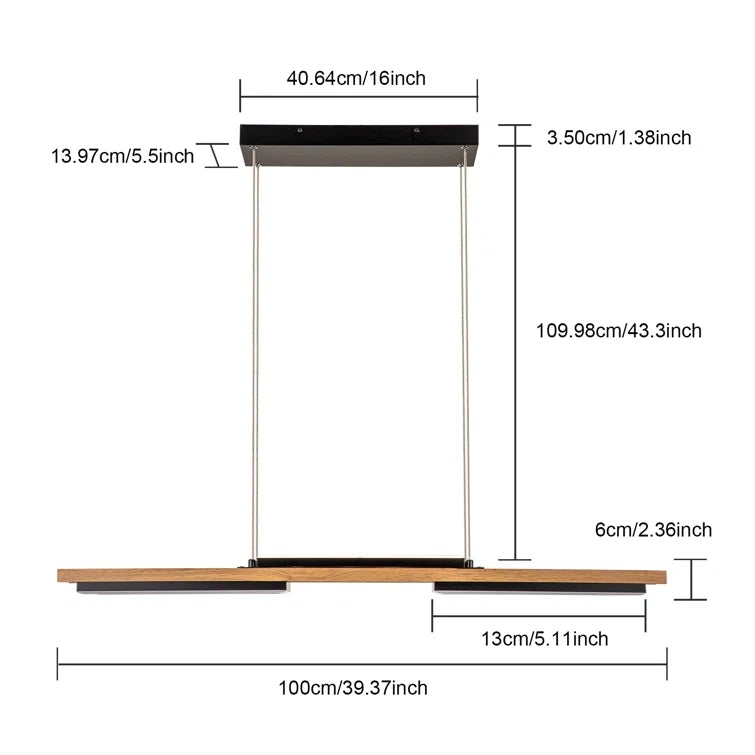 Glowlings 3-Light 40”Wide Rectangle LED Linear Wood Pendant Light Island Light