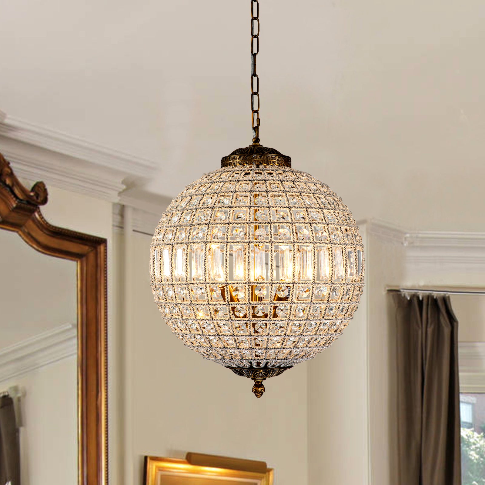 Glowlings 1/3/5-Light Luxury Brass Globe Crystal Chandelier For Livingroom