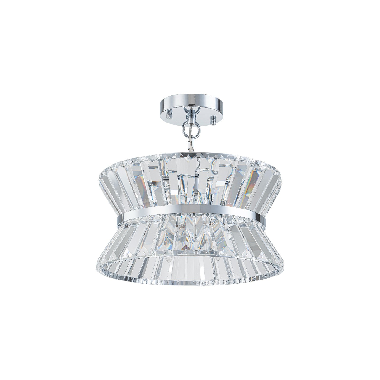 Glowlings 3-Light Luxury 13"Wide Chrome Drum Crystal Chandelier/Ceiling Light
