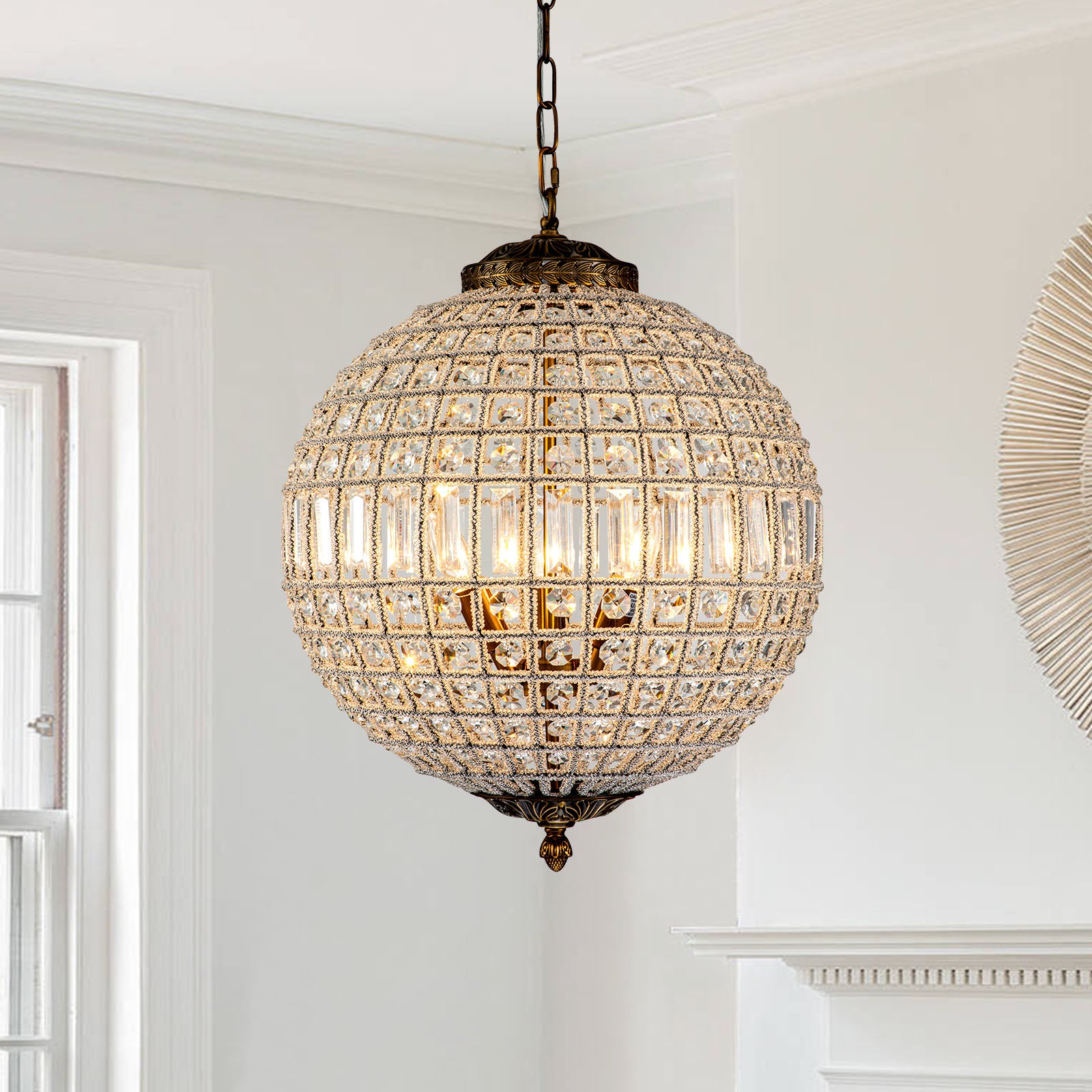 Glowlings 1/3/5-Light Luxury Brass Globe Crystal Chandelier For Livingroom