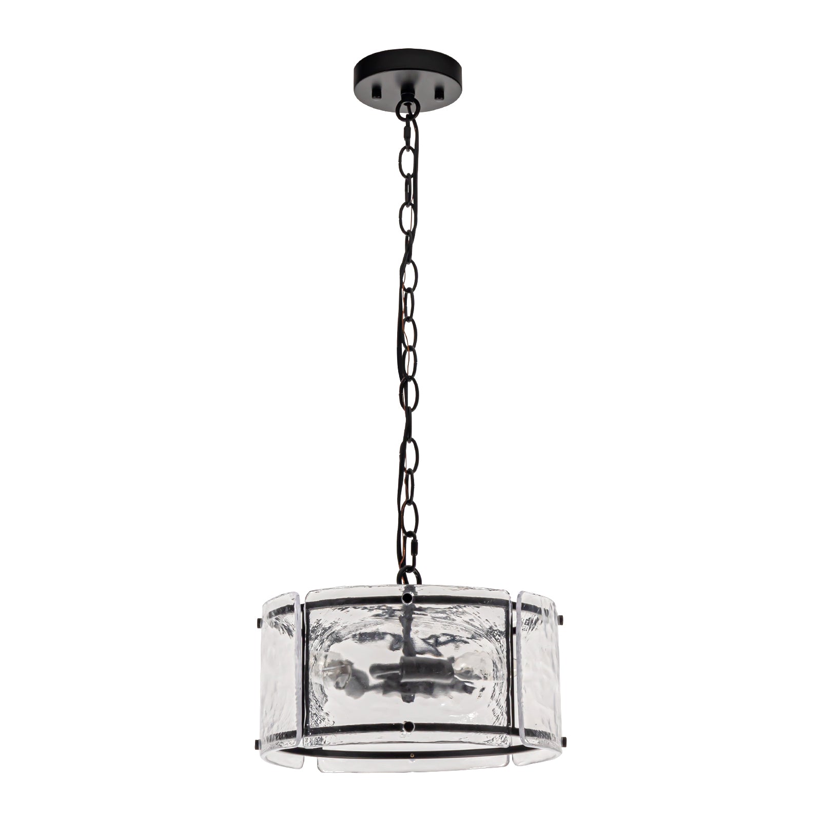 Glowlings 3-Light Modern Textured Water Ripple Clear Glass Black Small Drum Chandelier