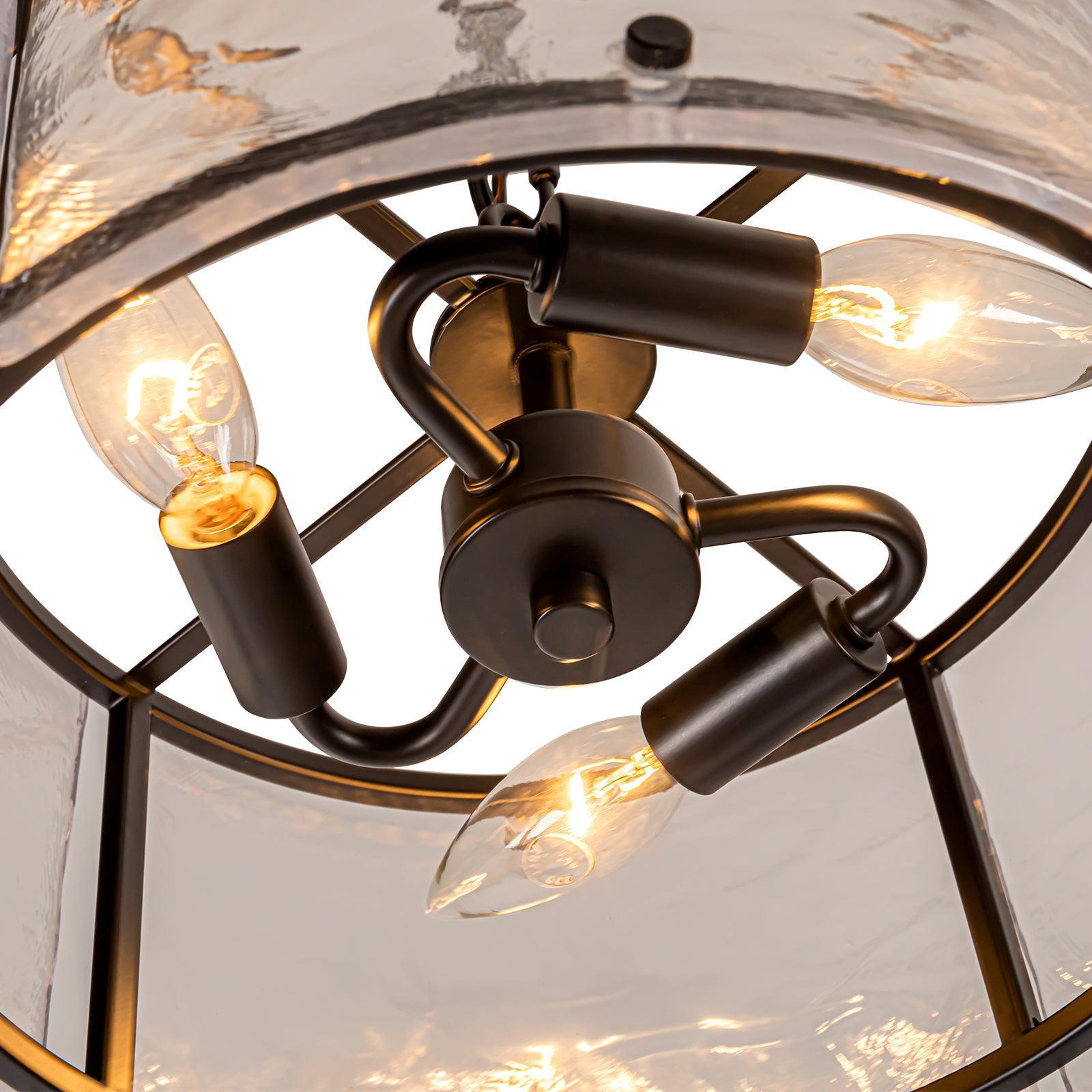 Glowlings 3-Light Modern Textured Water Ripple Clear Glass Black Small Drum Chandelier