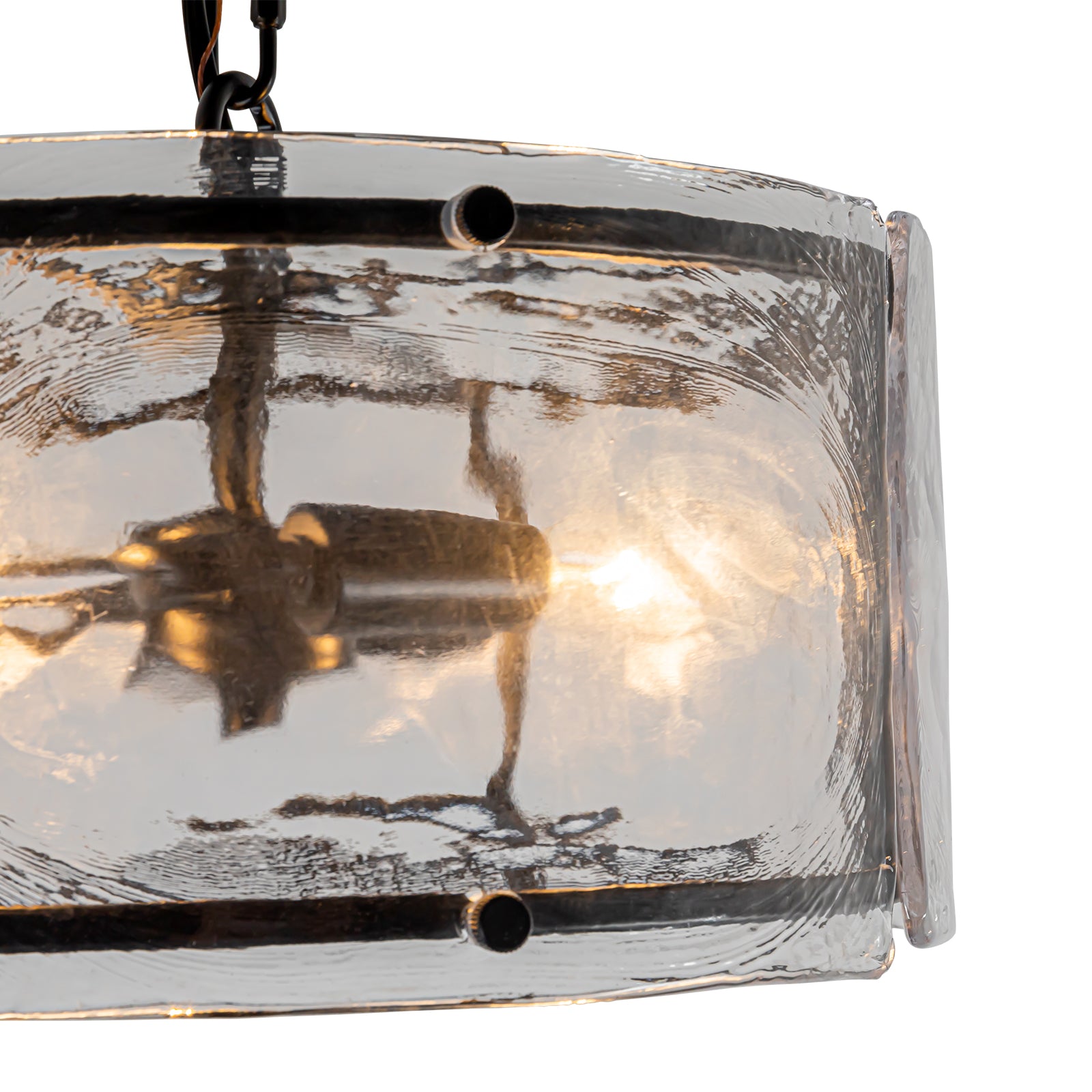Glowlings 3-Light Modern Textured Water Ripple Clear Glass Black Small Drum Chandelier