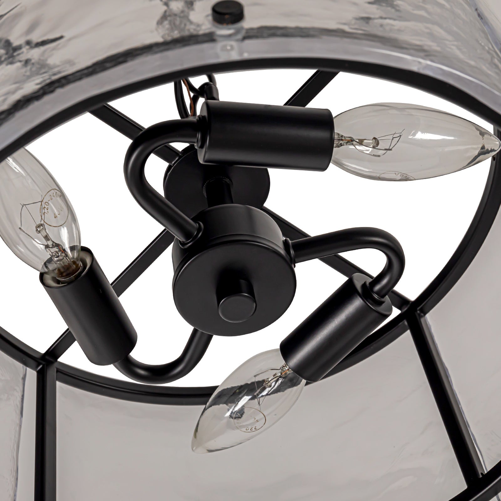 Glowlings 3-Light Modern Textured Water Ripple Clear Glass Black Small Drum Chandelier