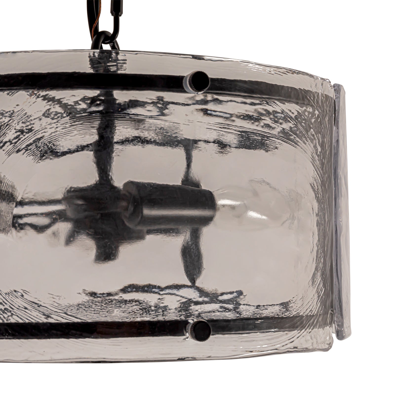 Glowlings 3-Light Modern Textured Water Ripple Clear Glass Black Small Drum Chandelier