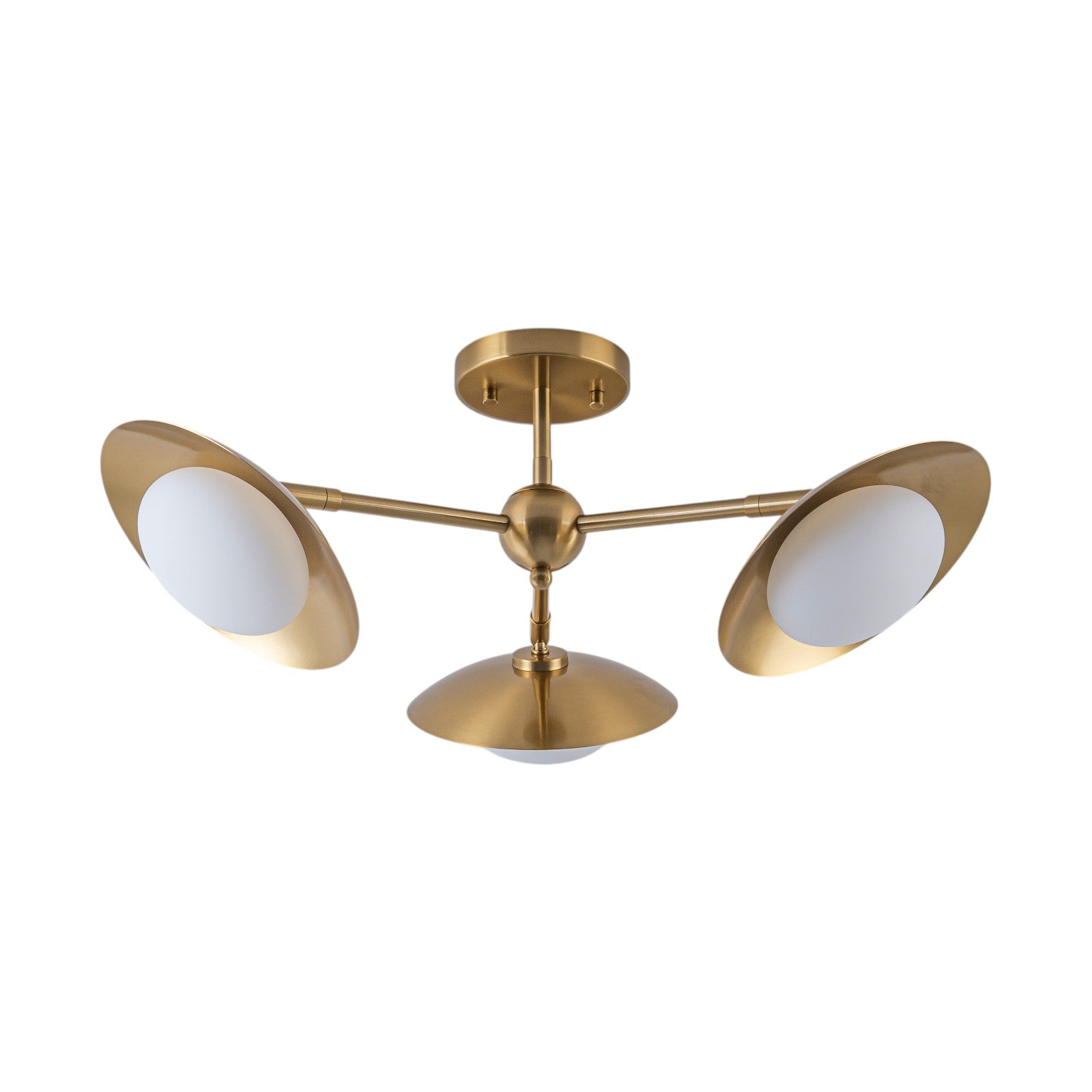 Glowlings 3-Light Mid Century Brass Sputnik Oval Opal Glass Semi Flush Mount Ceiling Light