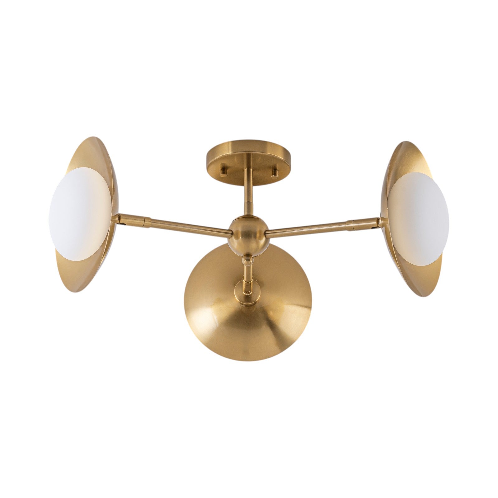 Glowlings 3-Light Mid Century Brass Sputnik Oval Opal Glass Semi Flush Mount Ceiling Light