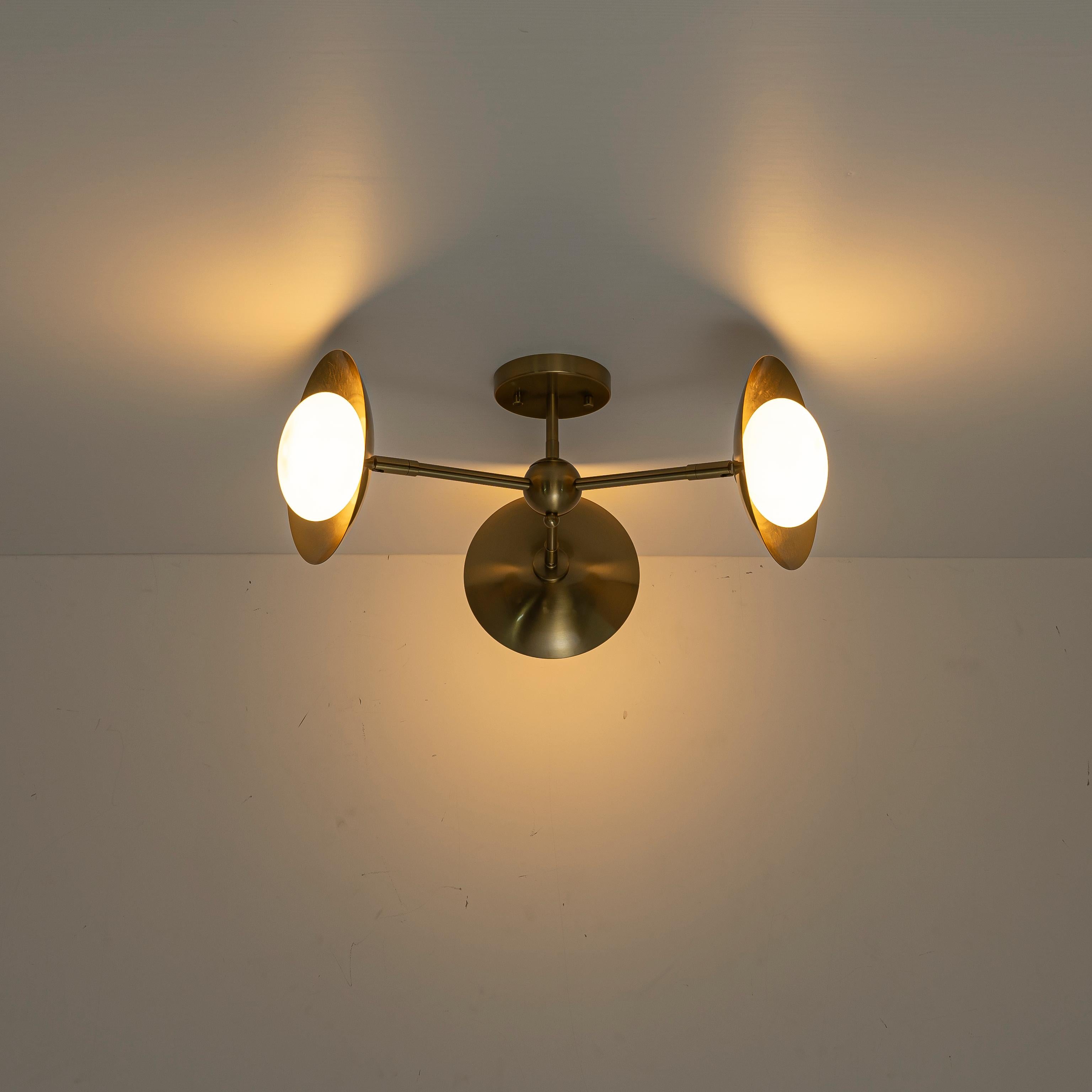 Glowlings 3-Light Mid Century Brass Sputnik Oval Opal Glass Semi Flush Mount Ceiling Light