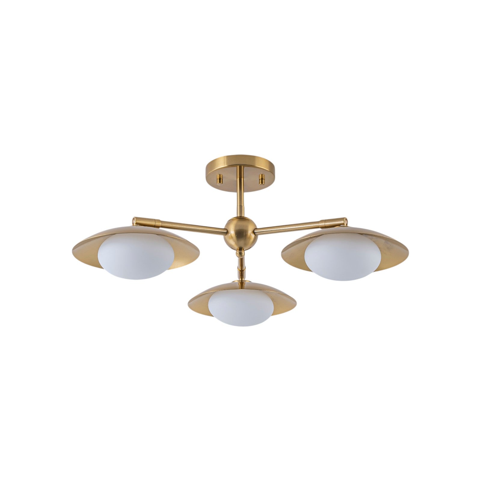 Glowlings 3-Light Mid Century Brass Sputnik Oval Opal Glass Semi Flush Mount Ceiling Light