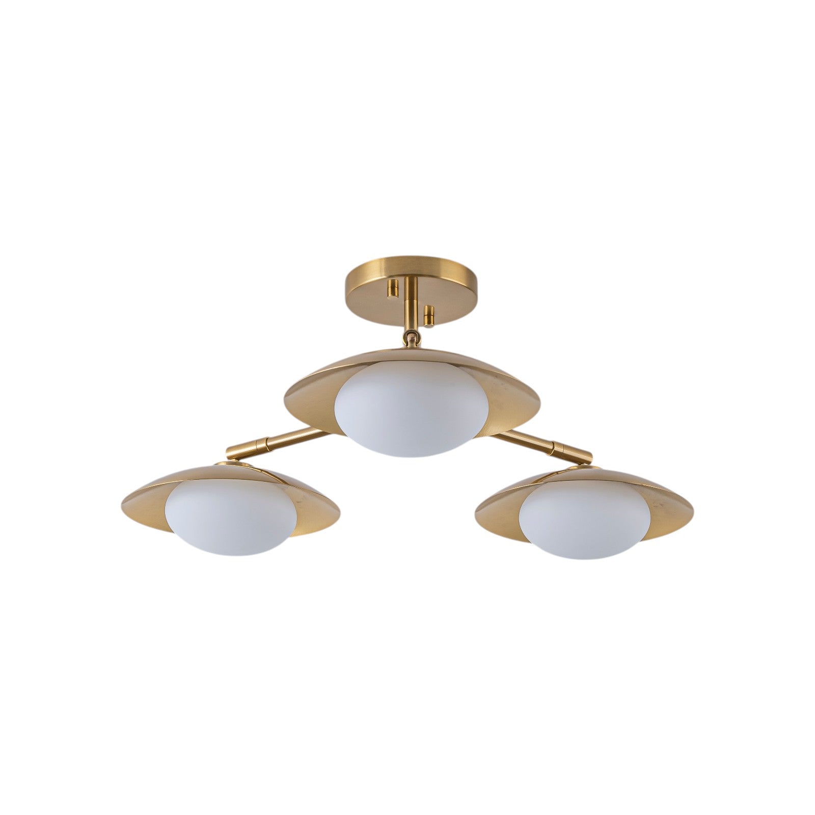 Glowlings 3-Light Mid Century Brass Sputnik Oval Opal Glass Semi Flush Mount Ceiling Light