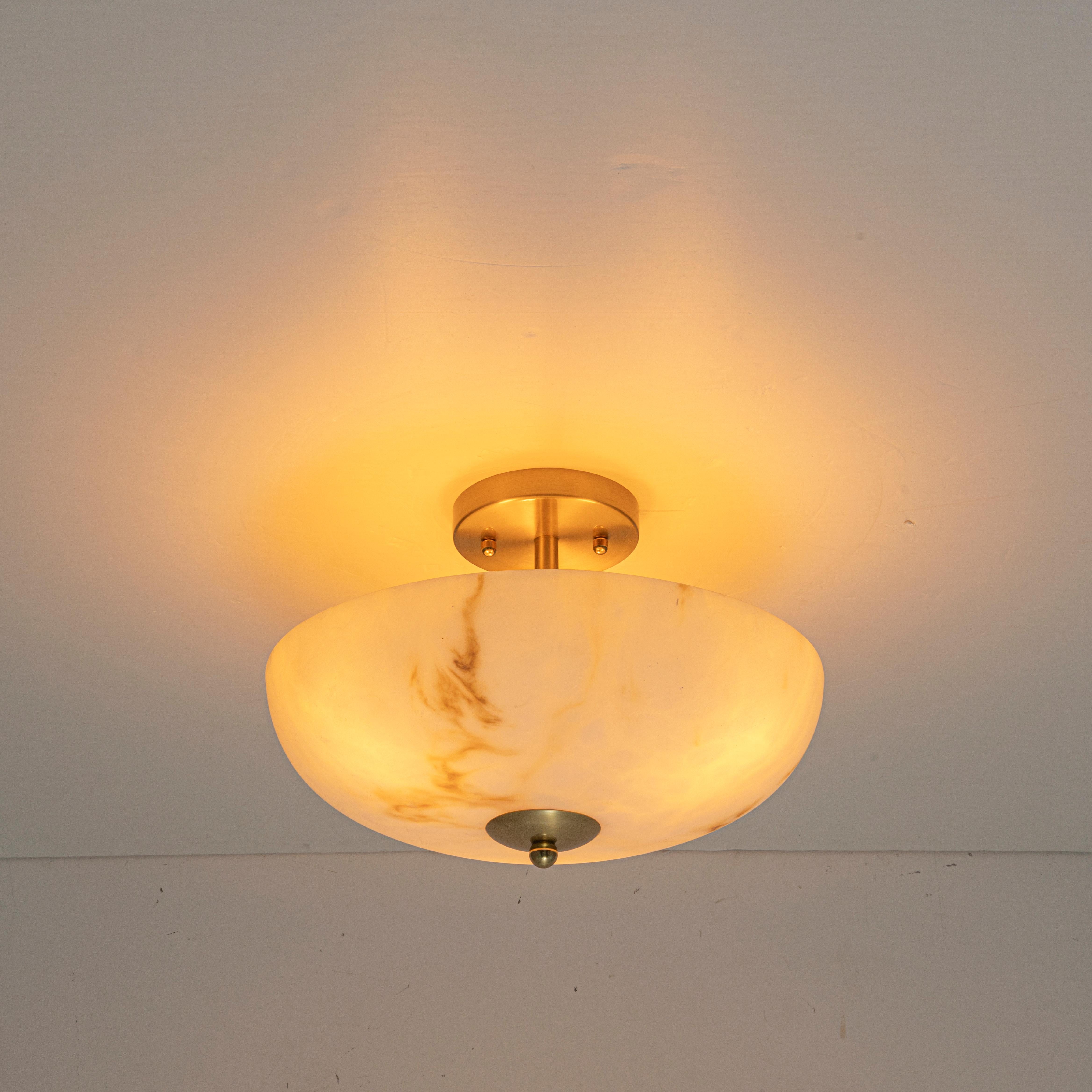 Glowlings 3-Light Mid-Century Brushed Brass Semi-Flush Mount Ceiling Light with Faux Textured Alabaster Glass Bowl Shade