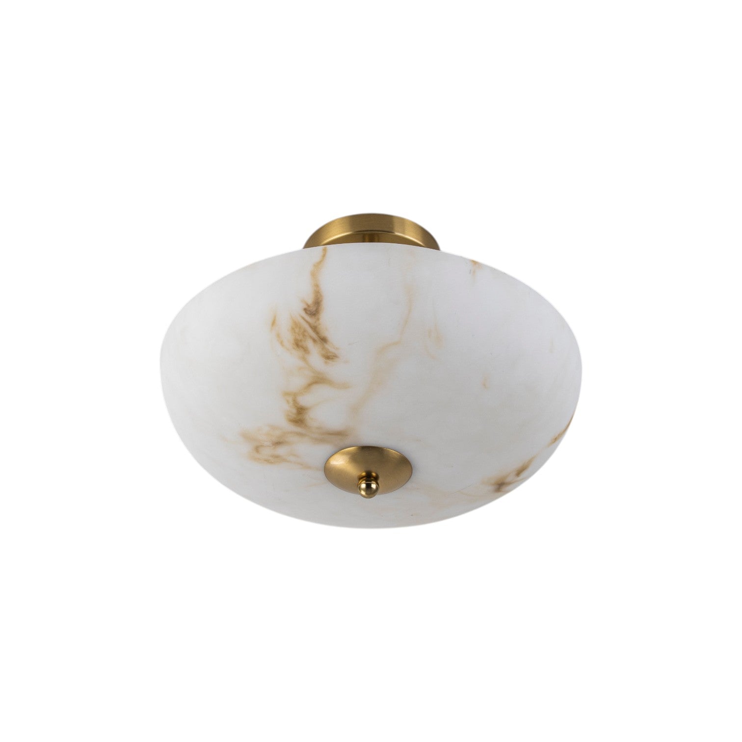 Glowlings 3-Light Mid-Century Brushed Brass Semi-Flush Mount Ceiling Light with Faux Textured Alabaster Glass Bowl Shade