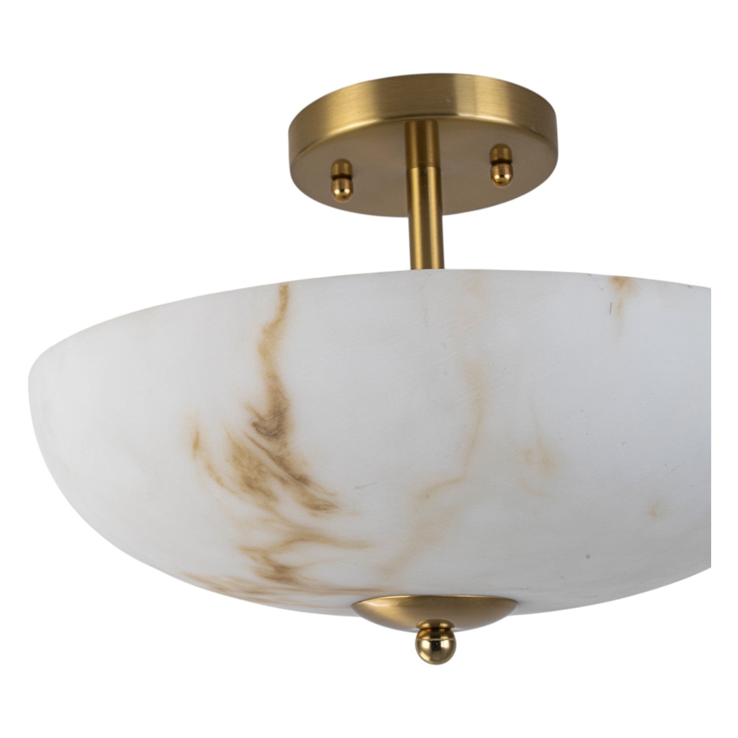 Glowlings 3-Light Mid-Century Brushed Brass Semi-Flush Mount Ceiling Light with Faux Textured Alabaster Glass Bowl Shade