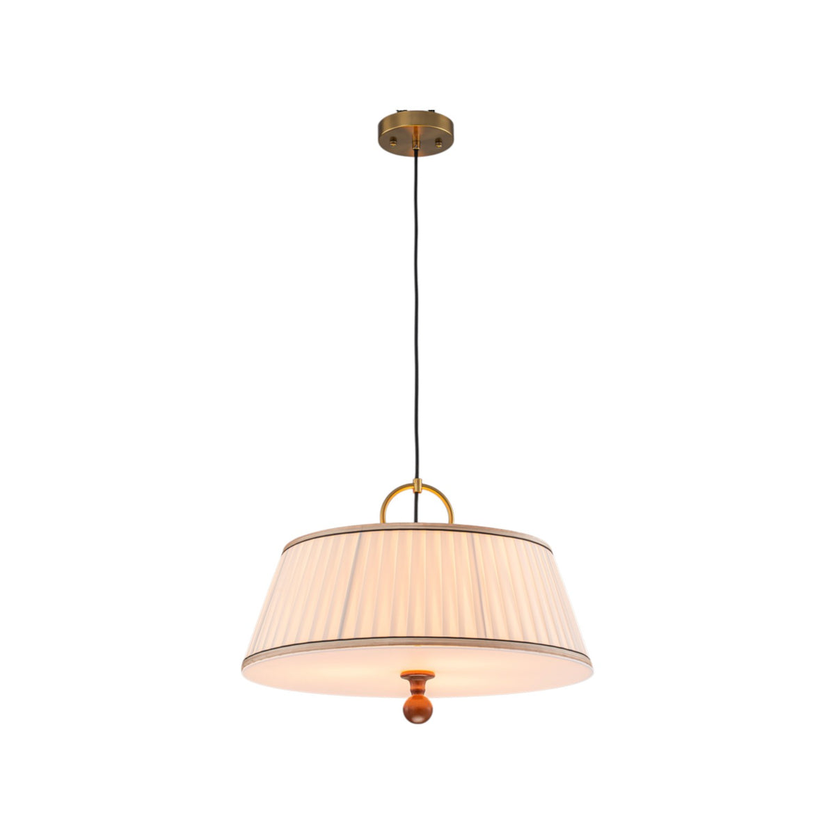 Glowlings 3-Light Mid-Century Modern Brass Drum Pendant Light with Off-White Pleated Fabric Shade