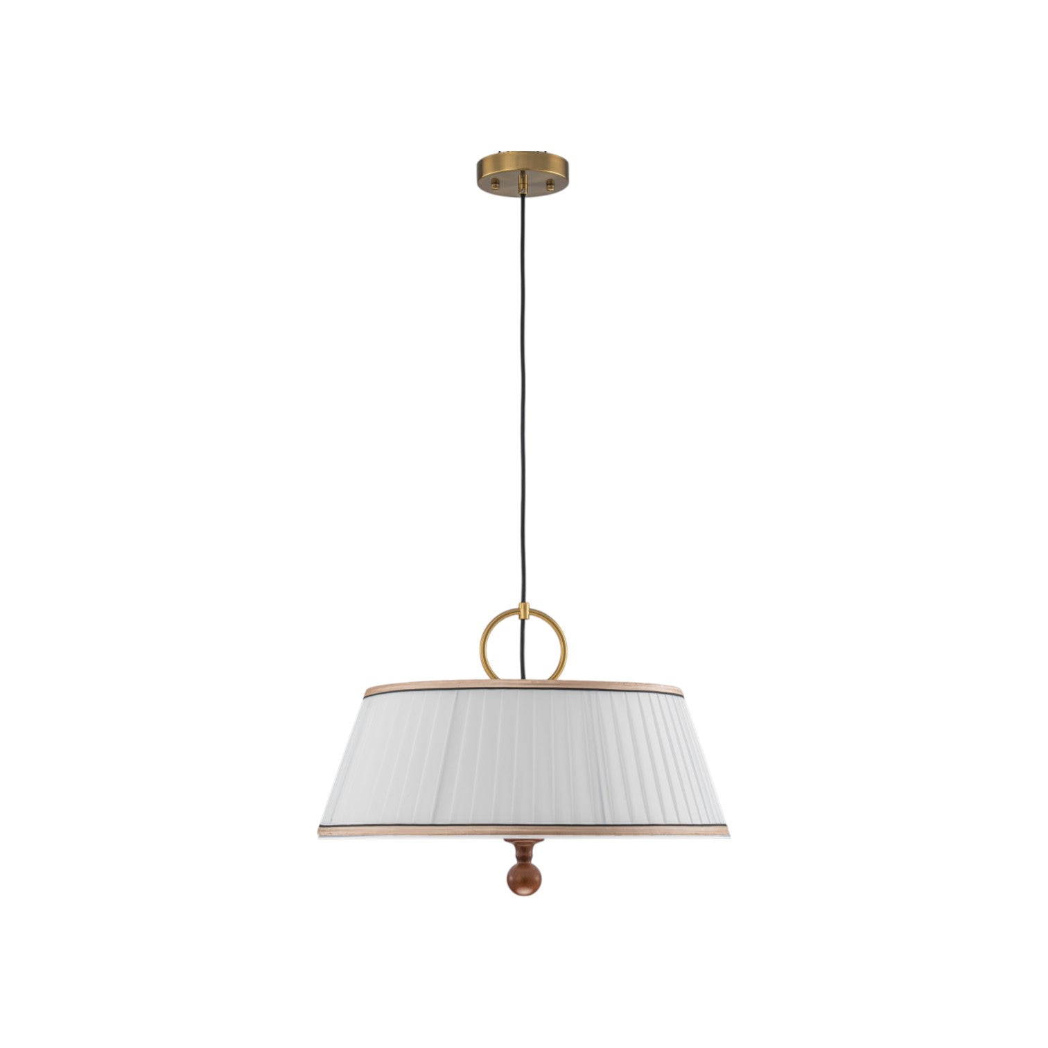 Glowlings 3-Light Mid-Century Modern Brass Drum Pendant Light with Off-White Pleated Fabric Shade