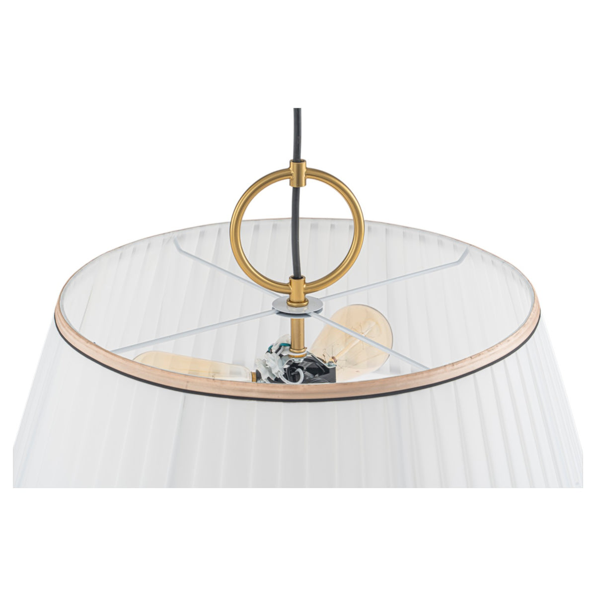 Glowlings 3-Light Mid-Century Modern Brass Drum Pendant Light with Off-White Pleated Fabric Shade