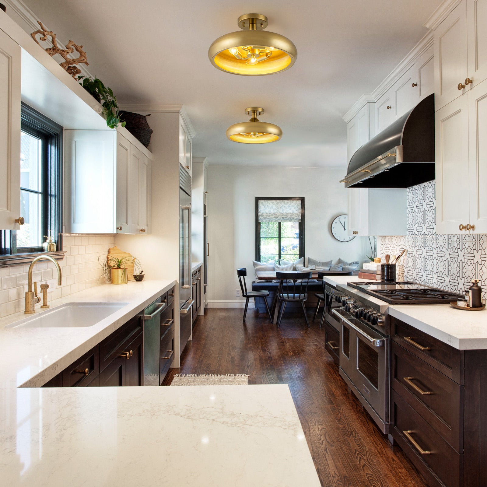 Glowlings 3-Light Mid-Century Modern Brass Round Dome Semi-Flush Mount Ceiling Light