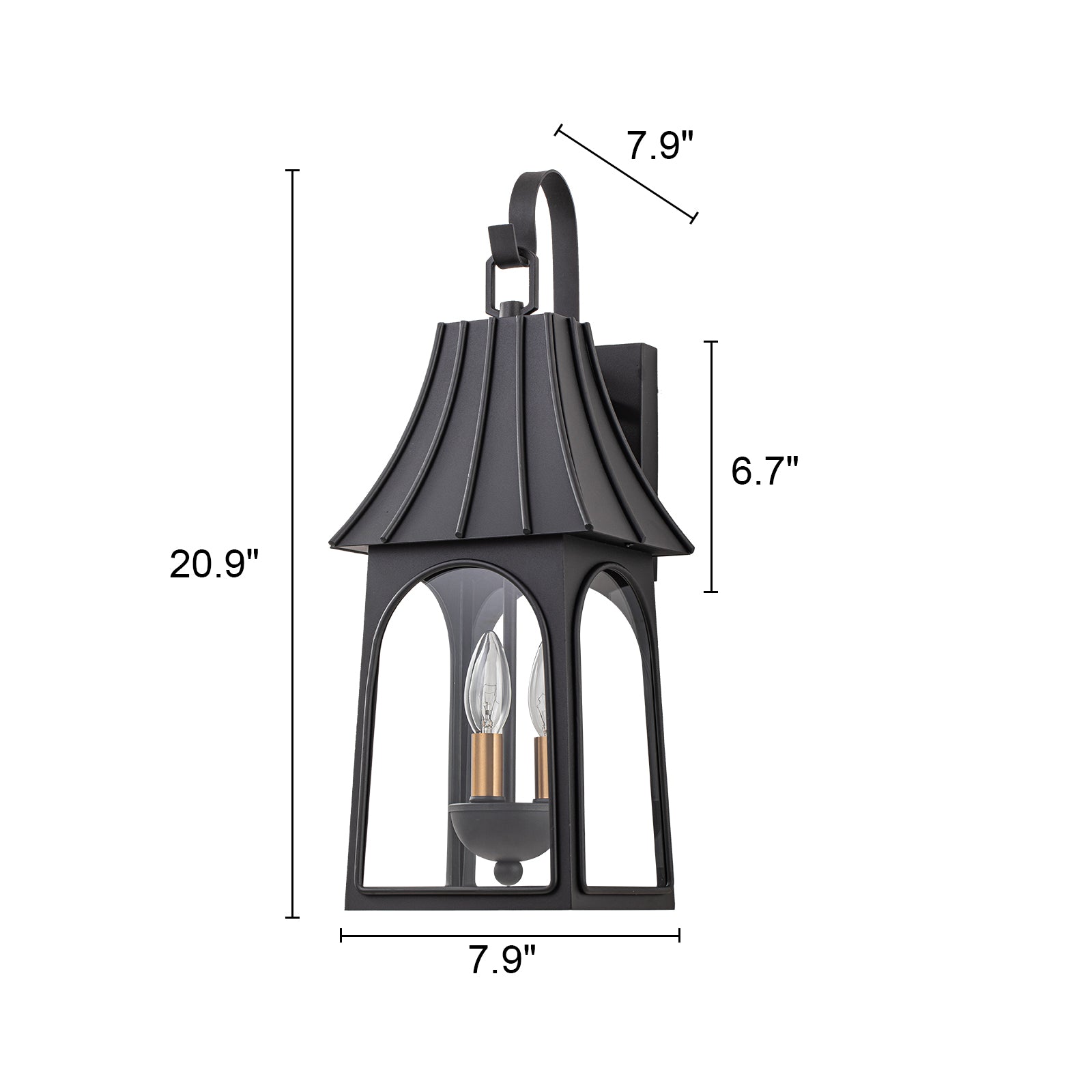 Glowlings 3-Light Modern 21"High Umbrella Black Lantern Outdoor Wall Sconce