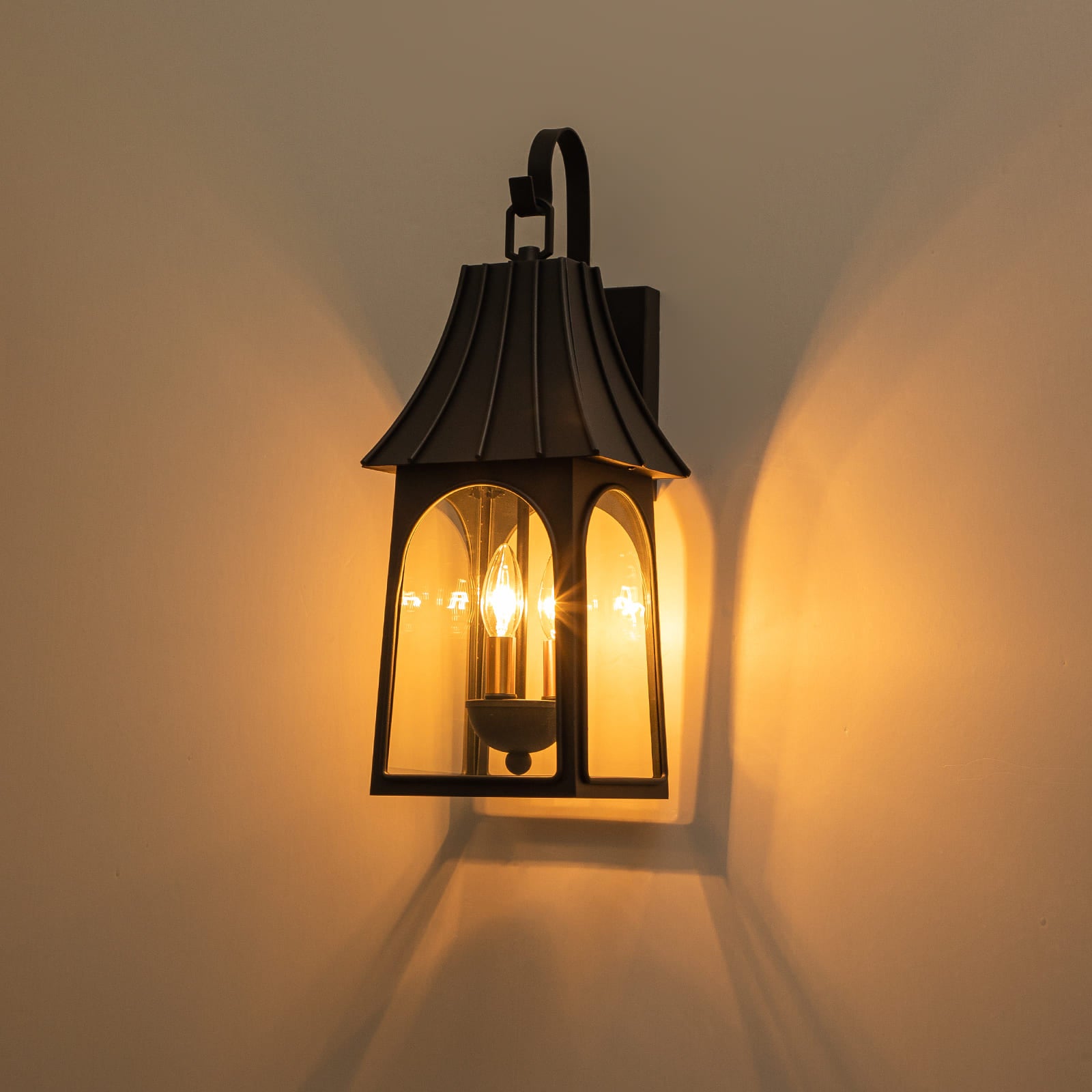 Glowlings 3-Light Modern 21"High Umbrella Black Lantern Outdoor Wall Sconce