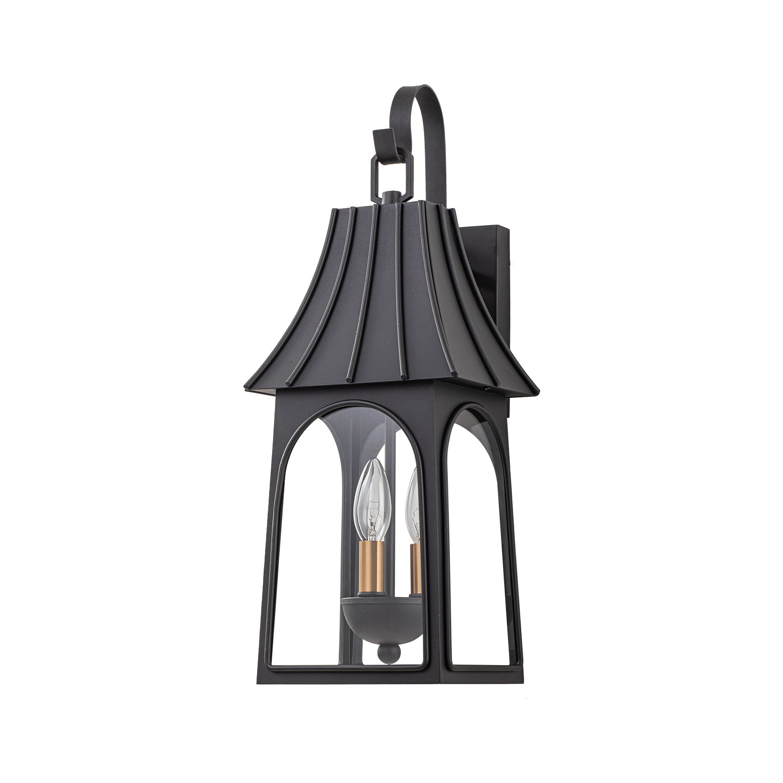 Glowlings 3-Light Modern 21"High Umbrella Black Lantern Outdoor Wall Sconce