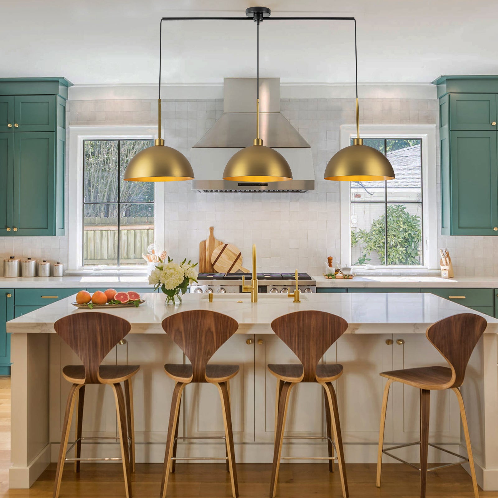 Glowlings 3-Light Modern 53"Wide Oversized Linear Brushed Brass Dome Pendant Light