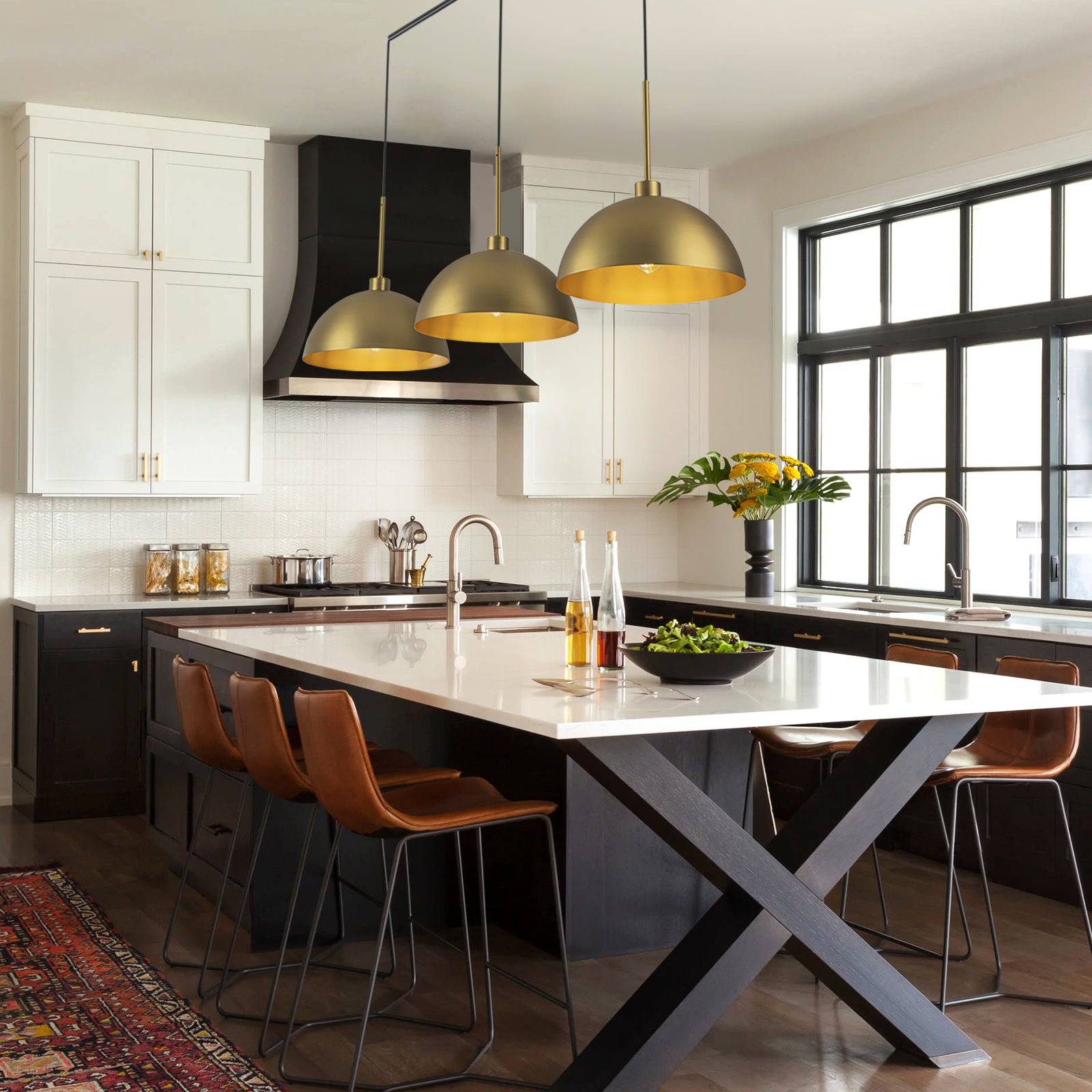 Glowlings 3-Light Modern 53"Wide Oversized Linear Brushed Brass Dome Pendant Light