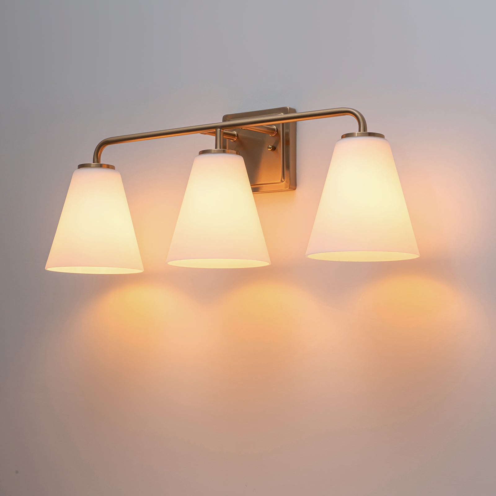 Glowlings 3/4-Light Modern Antique Brass Cone Opal Glass Bathroom Vanity Light